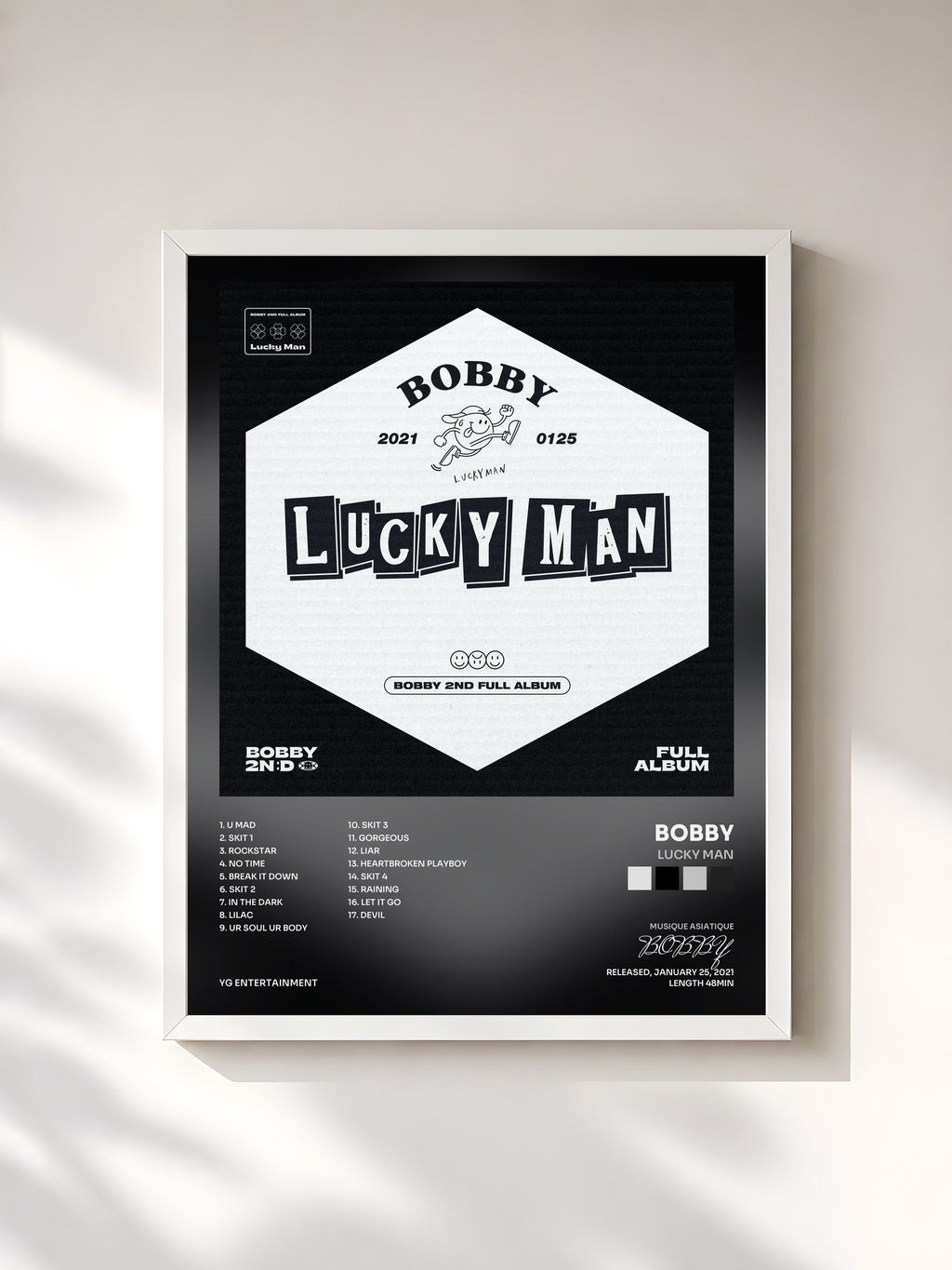 #blanc LUCKY MAN von BOBBY als gerahmter Kunstdruck, weißer Rahmen, gedruckt und gerahmt in Frankreich