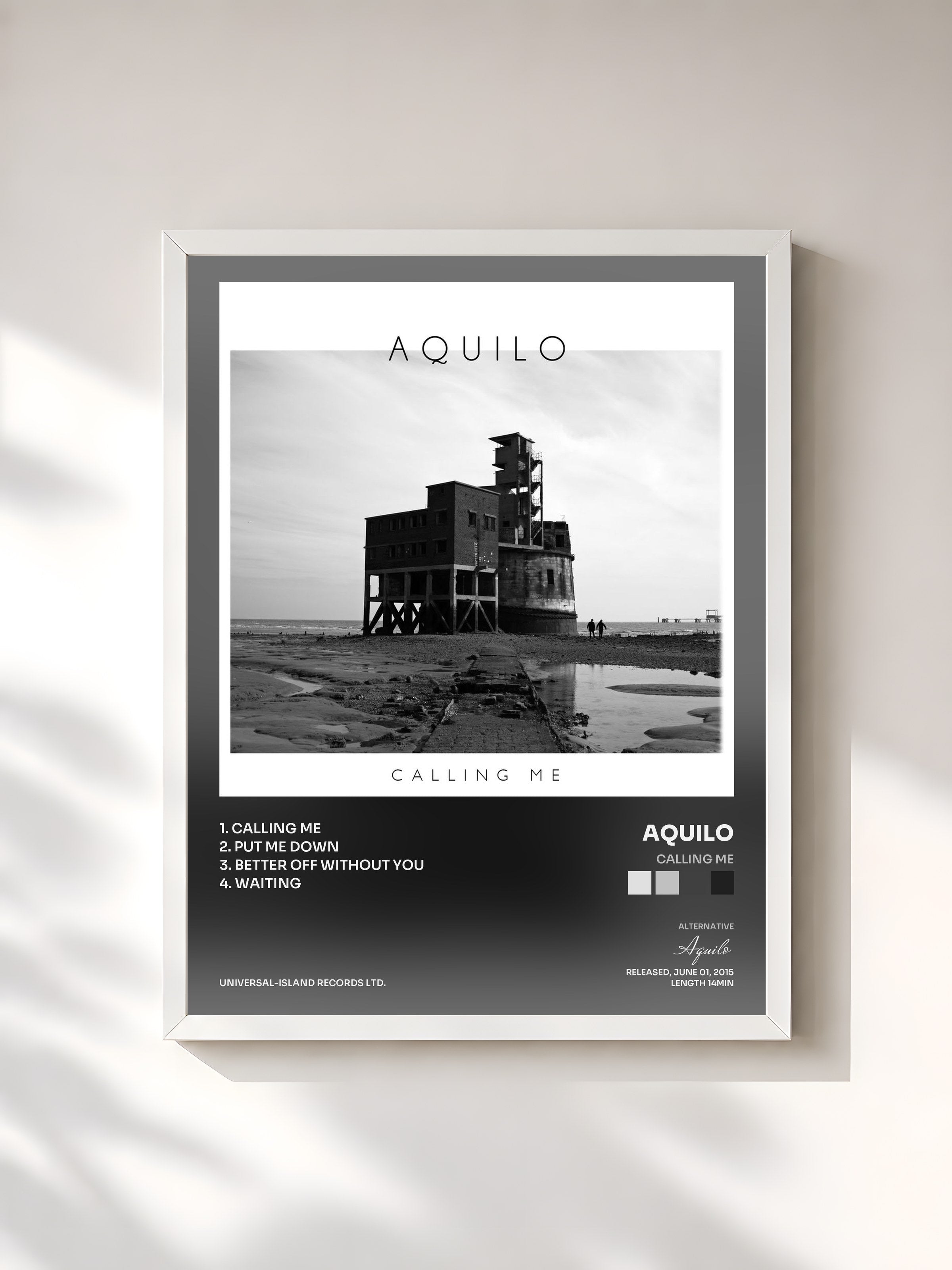 #blanc Tableau de l'album Calling Me de Aquilo, cadre blanc, imprimé et encadré en France