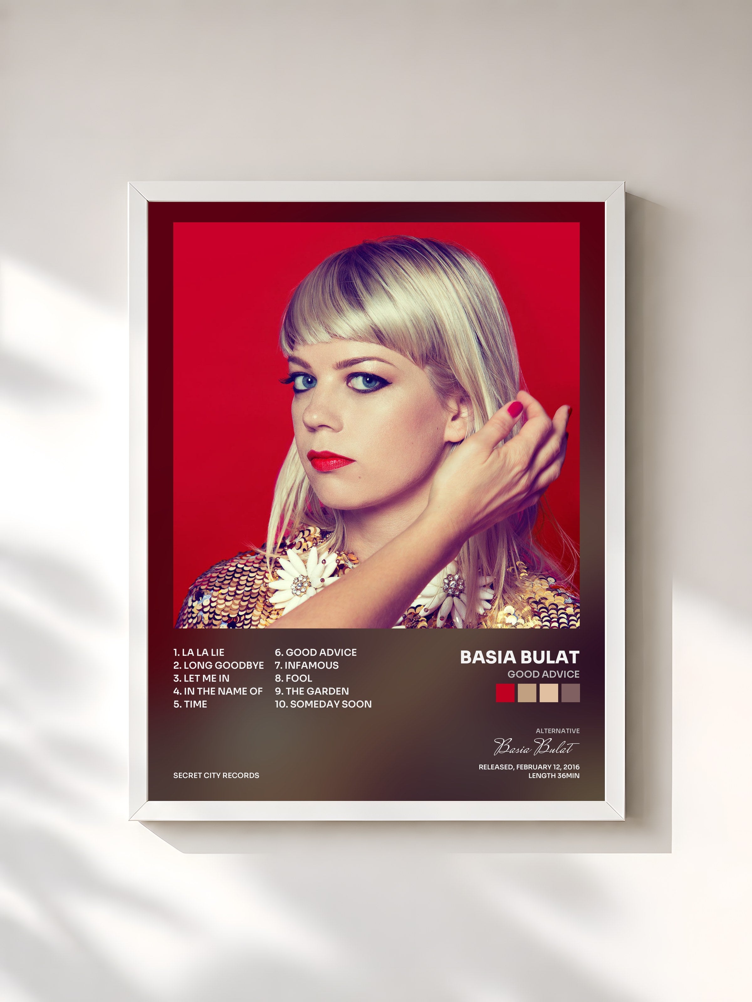 #blanc Tableau de l'album Good Advice de Basia Bulat, cadre blanc, imprimé et encadré en France