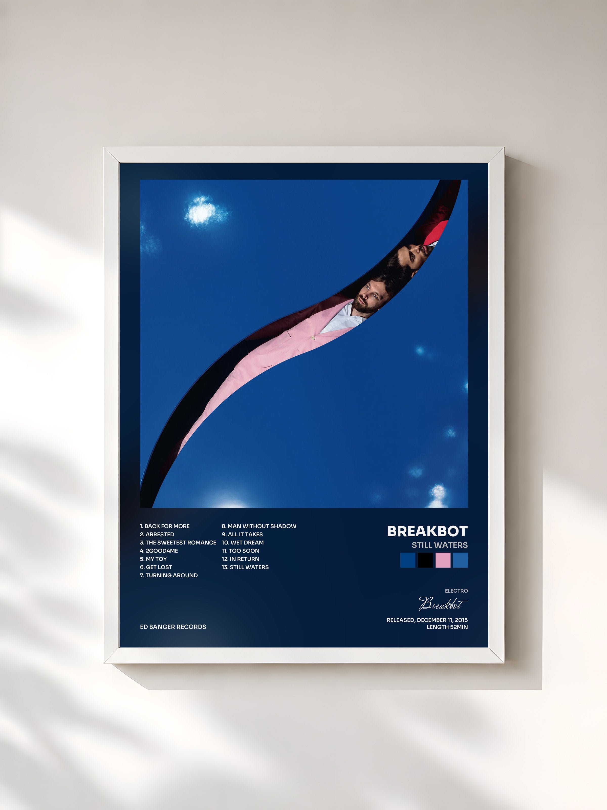 #blanc Tableau de l'album Still Waters de Breakbot, cadre blanc, imprimé et encadré en France