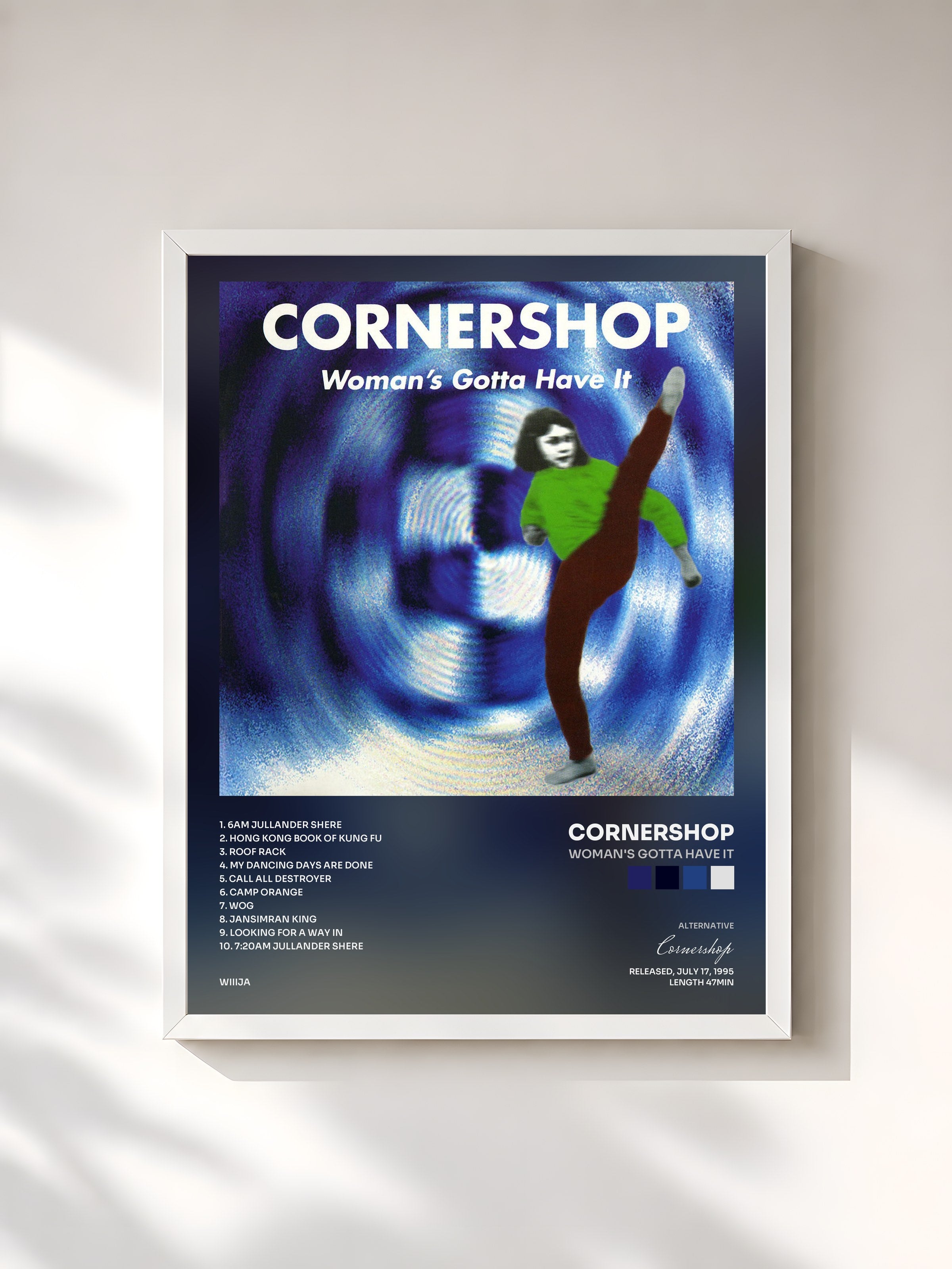 #blanc Tableau de l'album Woman's Gotta Have It de Cornershop, cadre blanc, imprimé et encadré en France