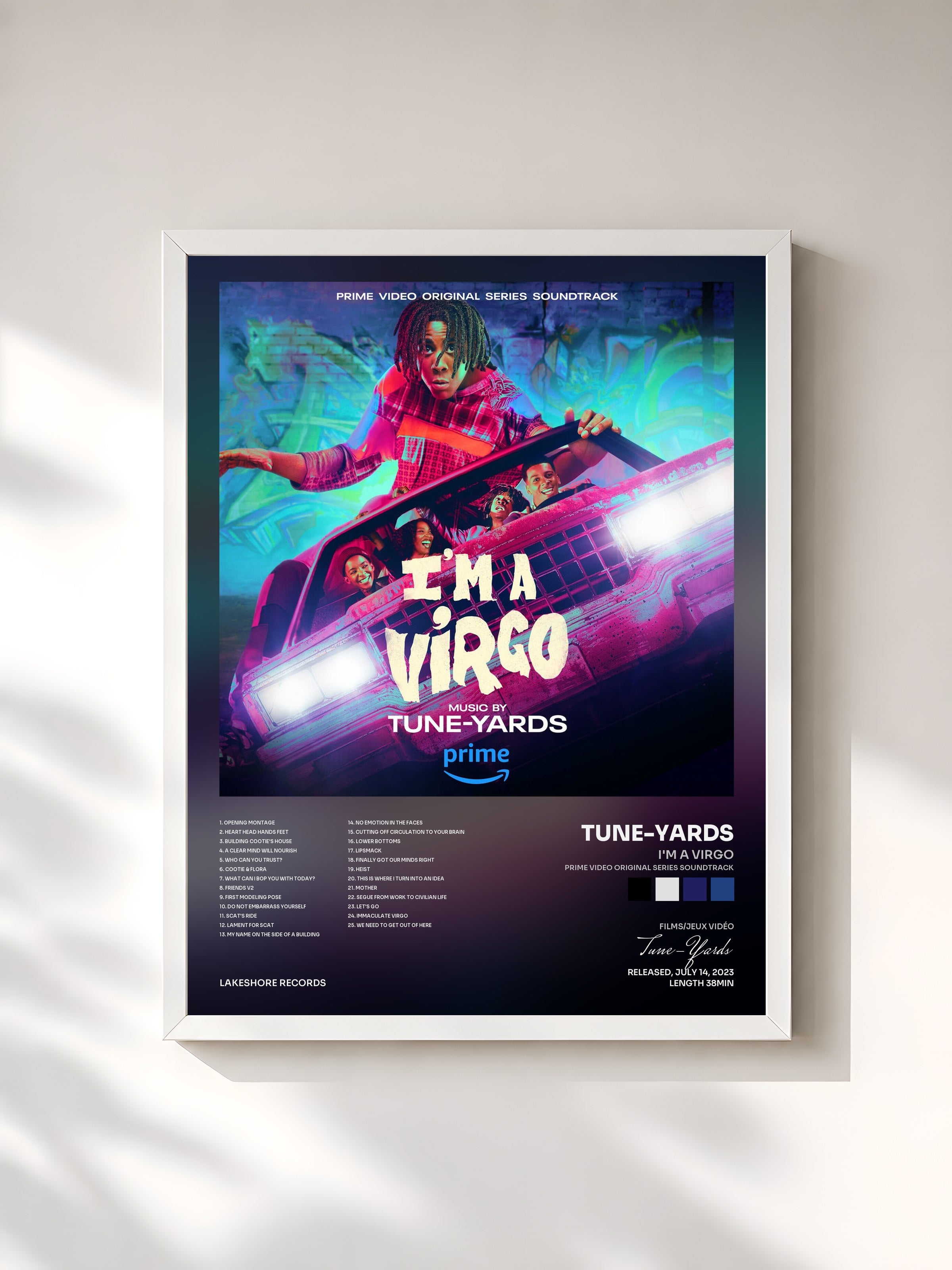 #blanc Tableau de l'album I'm a Virgo (Prime Video Original Series Soundtrack) de Tune-Yards, cadre blanc, imprimé et encadré en France