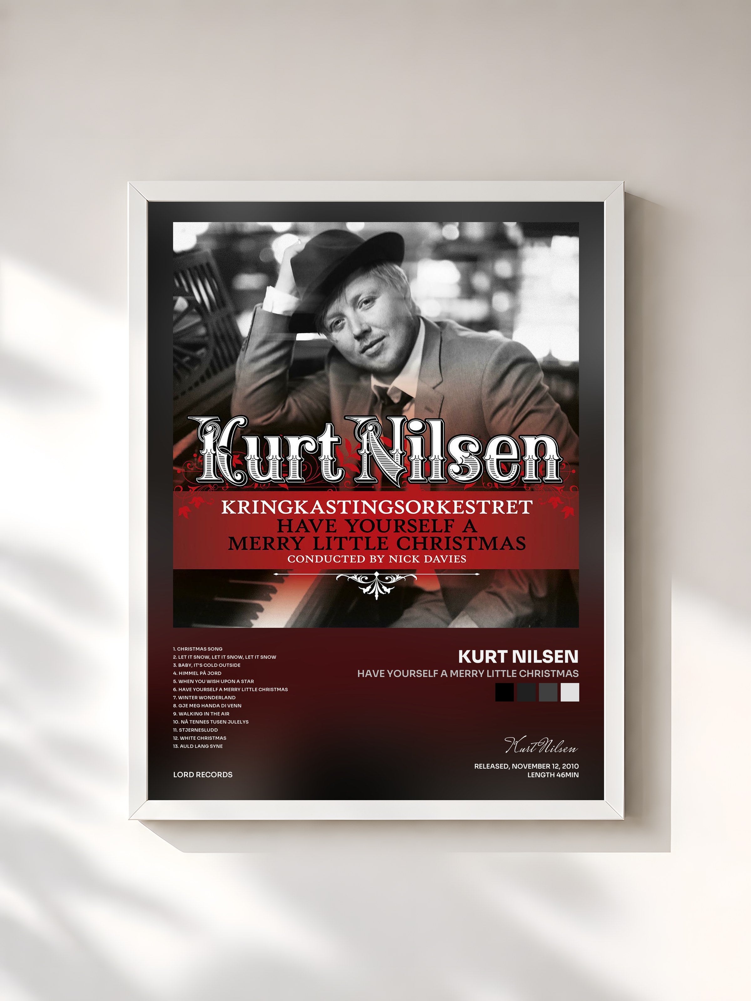 #blanc Tableau de l'album Have Yourself A Merry Little Christmas de Kurt Nilsen, cadre blanc, imprimé et encadré en France