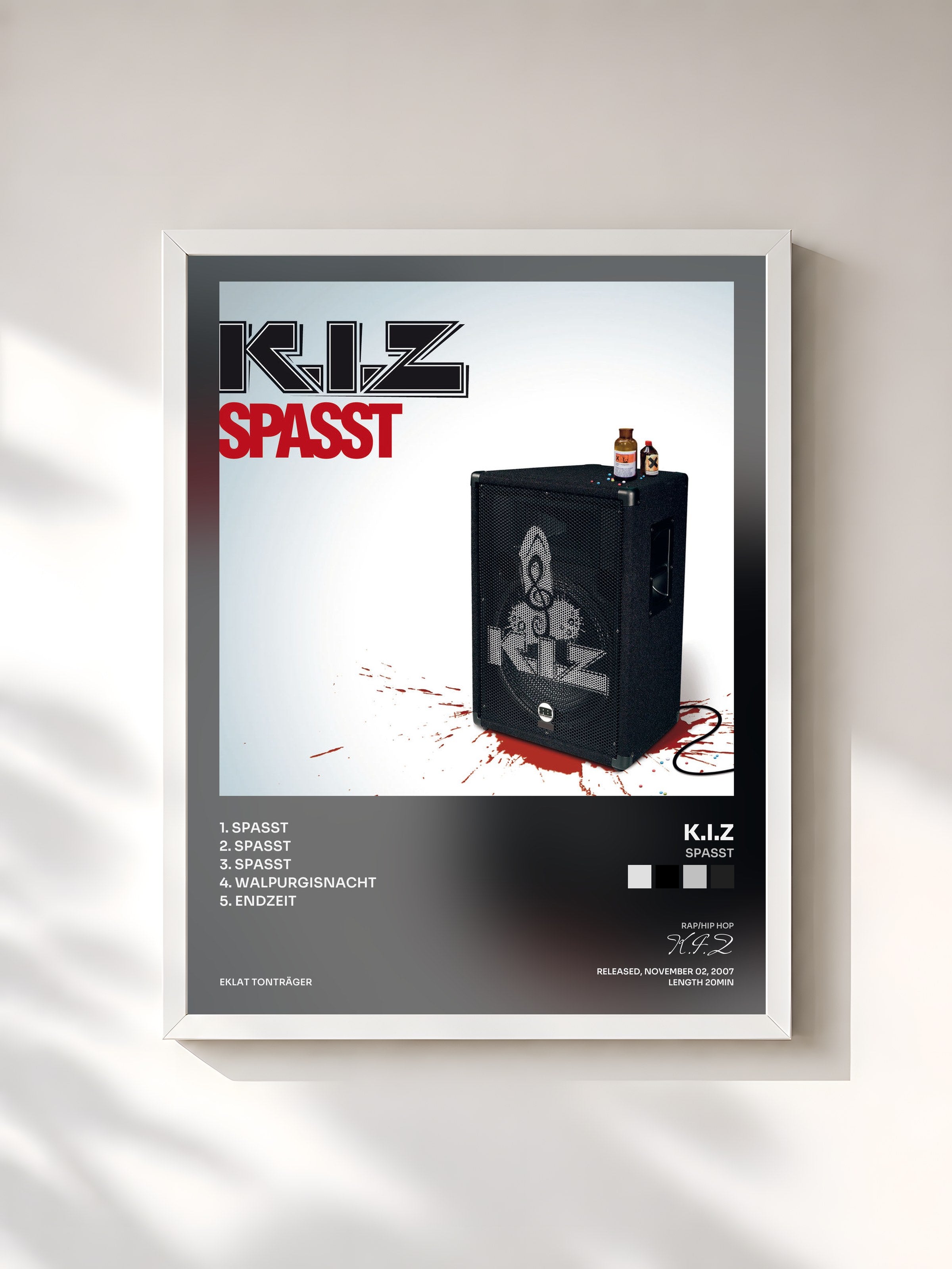 #blanc Tableau de l'album Spasst de K.I.Z, cadre blanc, imprimé et encadré en France