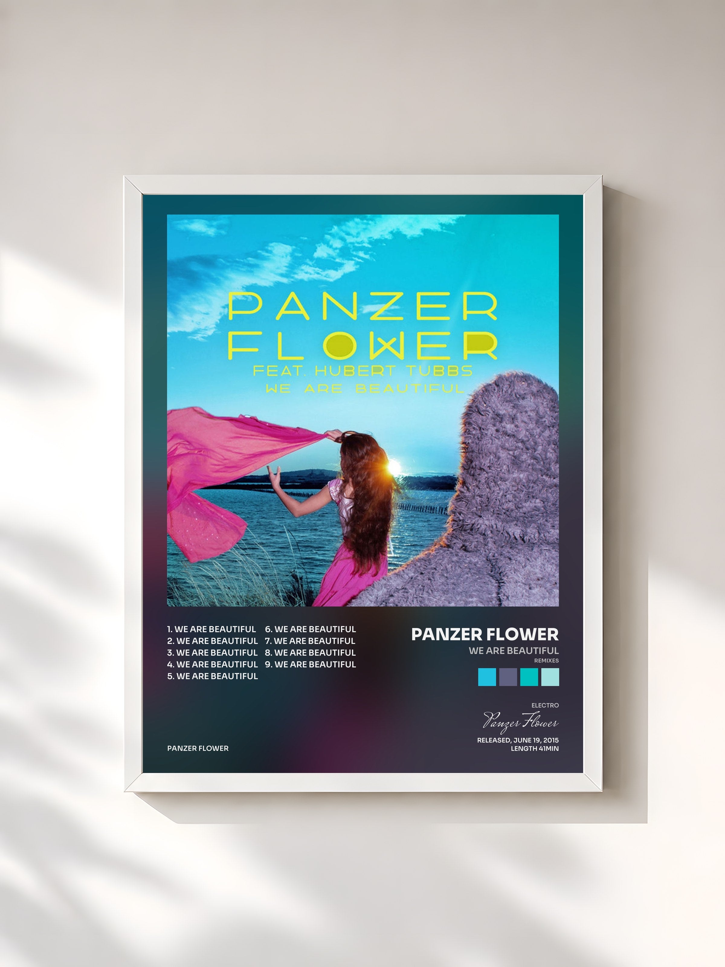 #blanc Tableau de l'album We Are Beautiful (Remixes) de Panzer Flower, cadre blanc, imprimé et encadré en France
