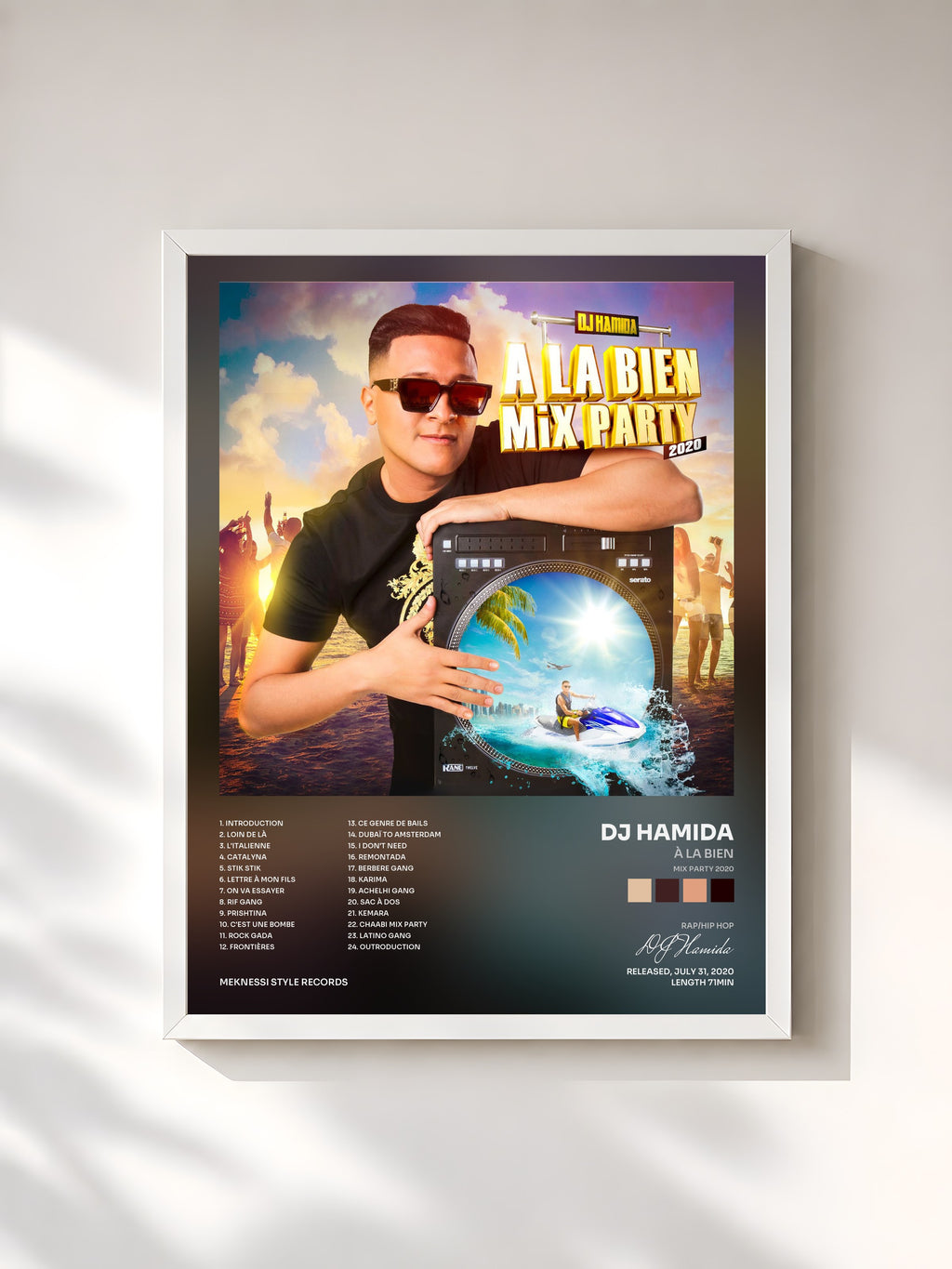 #blanc Tableau de l'album À la bien (Mix Party 2020) de DJ Hamida, cadre blanc, imprimé et encadré en France