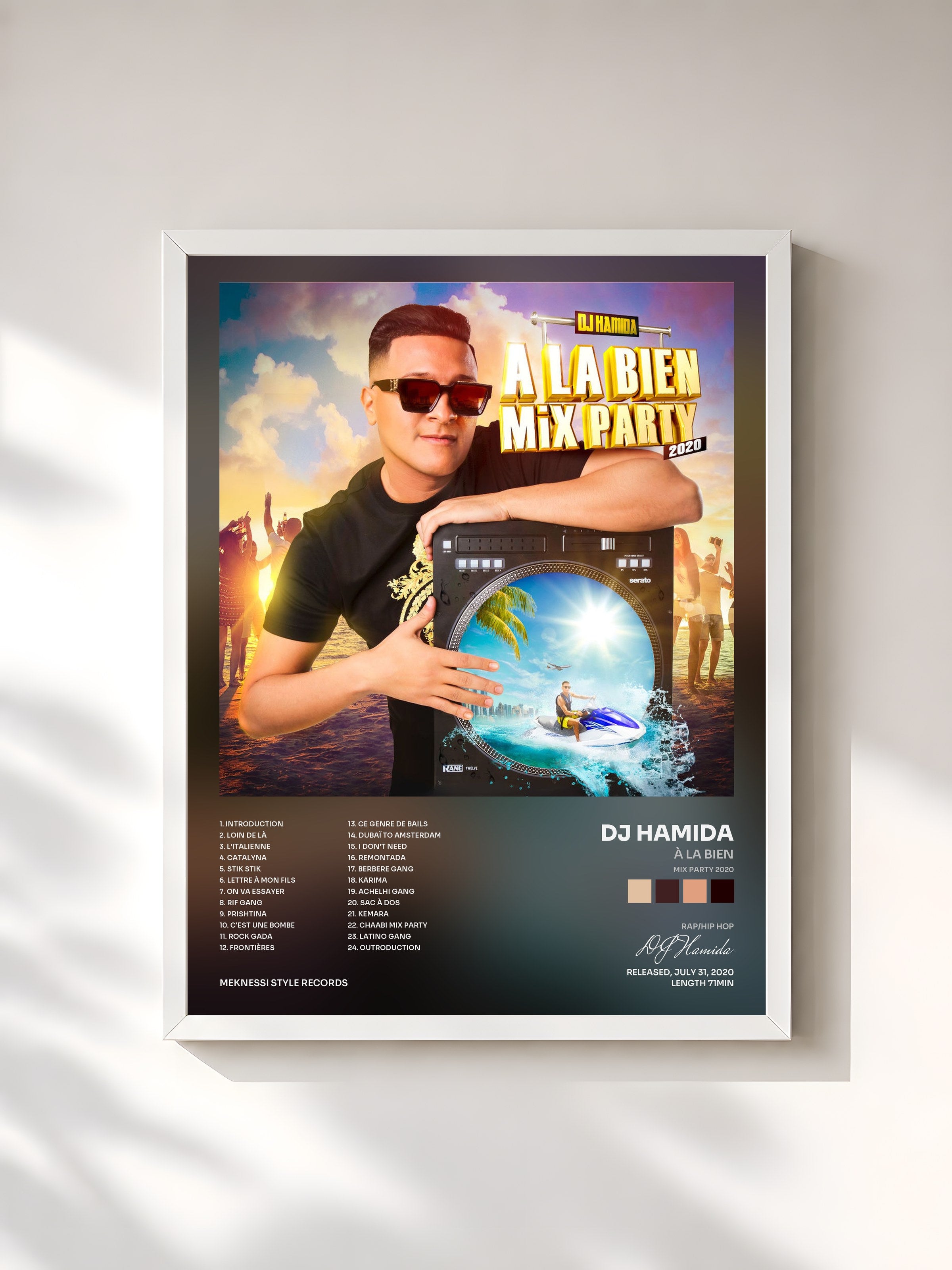 #blanc Tableau de l'album À la bien (Mix Party 2020) de DJ Hamida, cadre blanc, imprimé et encadré en France