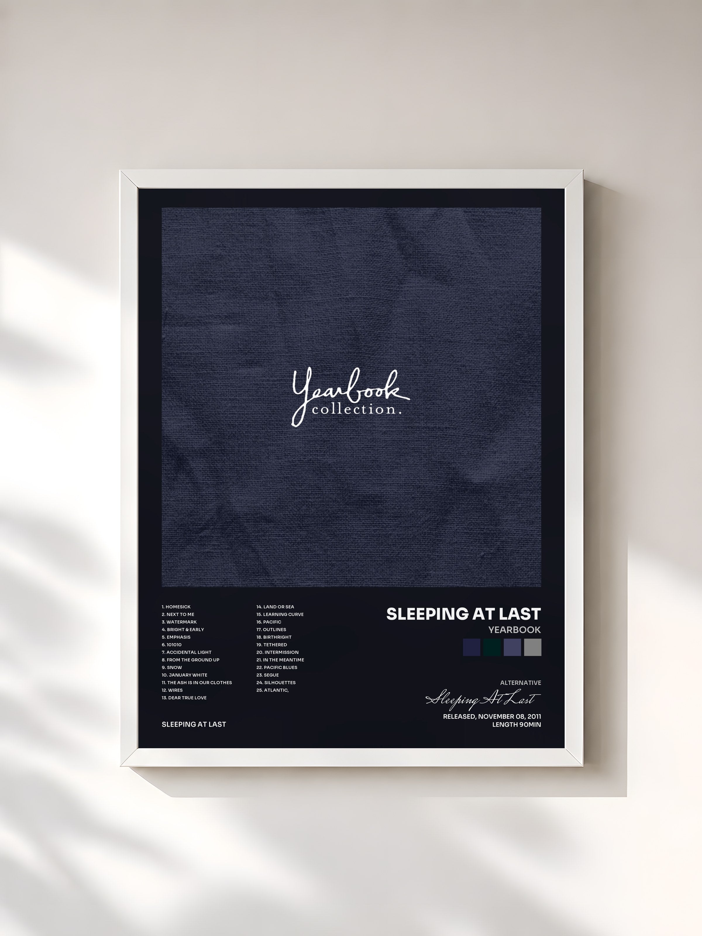 #blanc Tableau de l'album Yearbook de Sleeping At Last, cadre blanc, imprimé et encadré en France
