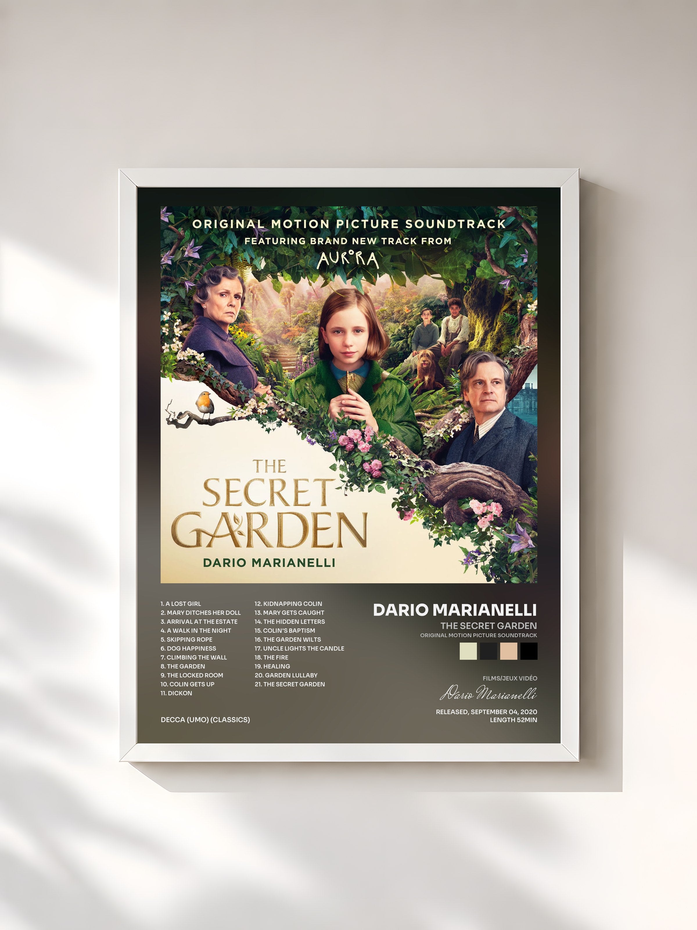 #blanc Tableau de l'album The Secret Garden (Original Motion Picture Soundtrack) de Dario Marianelli, cadre blanc, imprimé et encadré en France