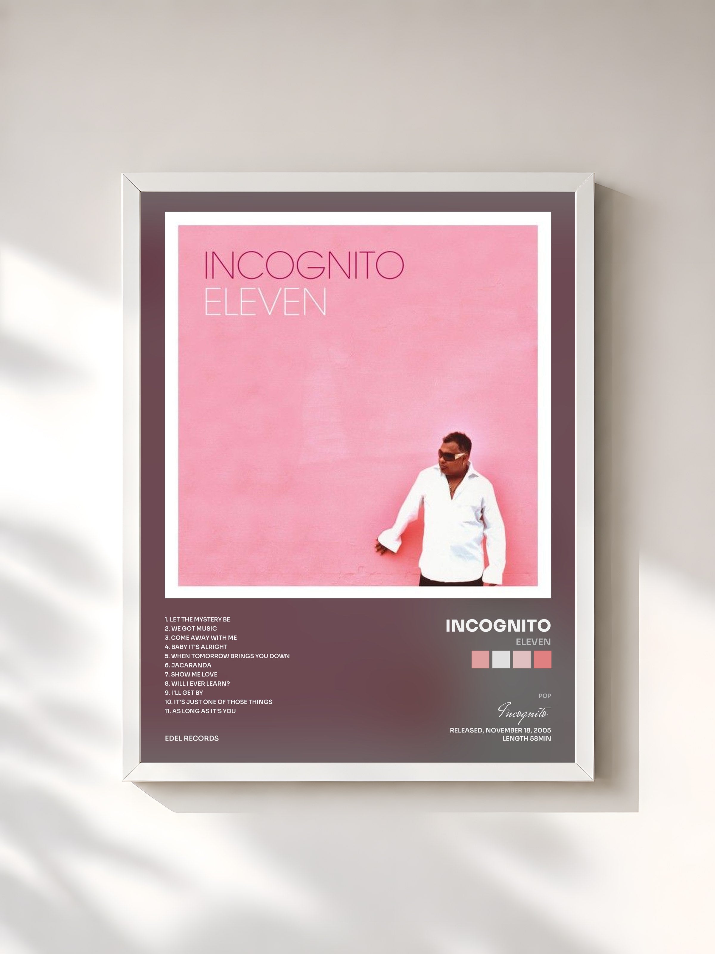 #blanc Tableau de l'album Eleven de Incognito, cadre blanc, imprimé et encadré en France