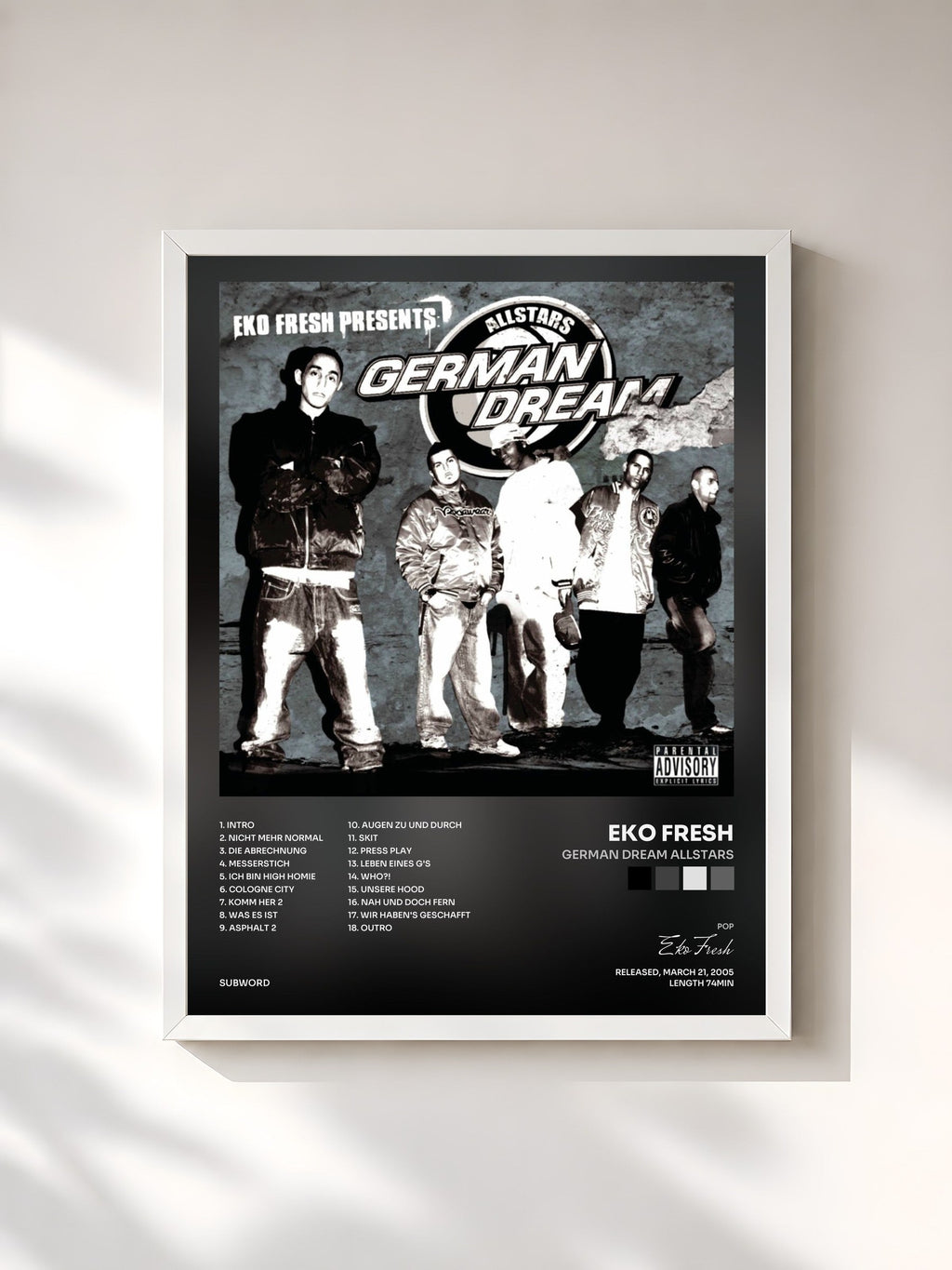 #blanc German Dream Allstars von Eko Fresh als gerahmter Kunstdruck, weißer Rahmen, gedruckt und gerahmt in Frankreich