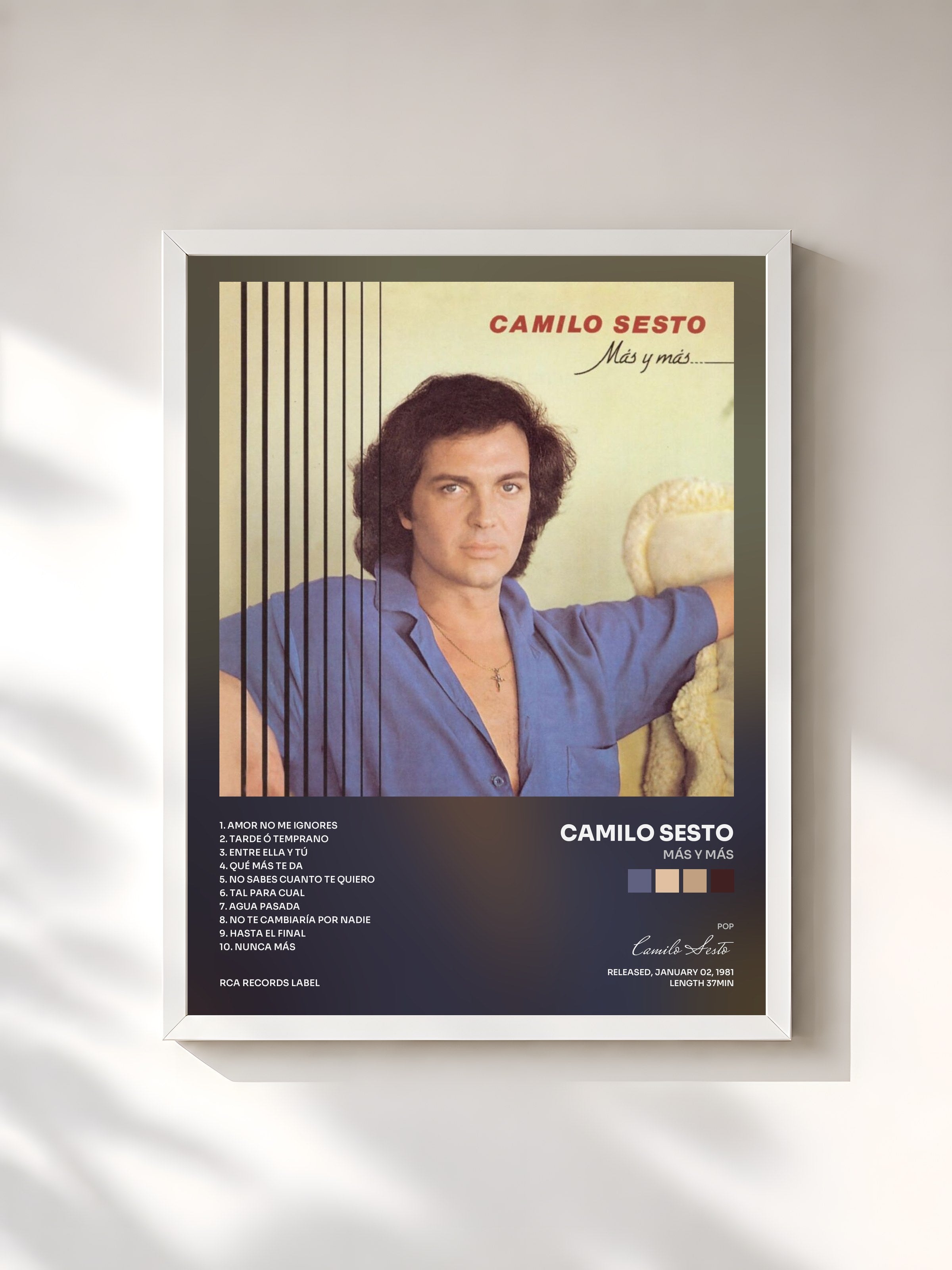 #blanc Tableau de l'album Más y Más de Camilo Sesto, cadre blanc, imprimé et encadré en France