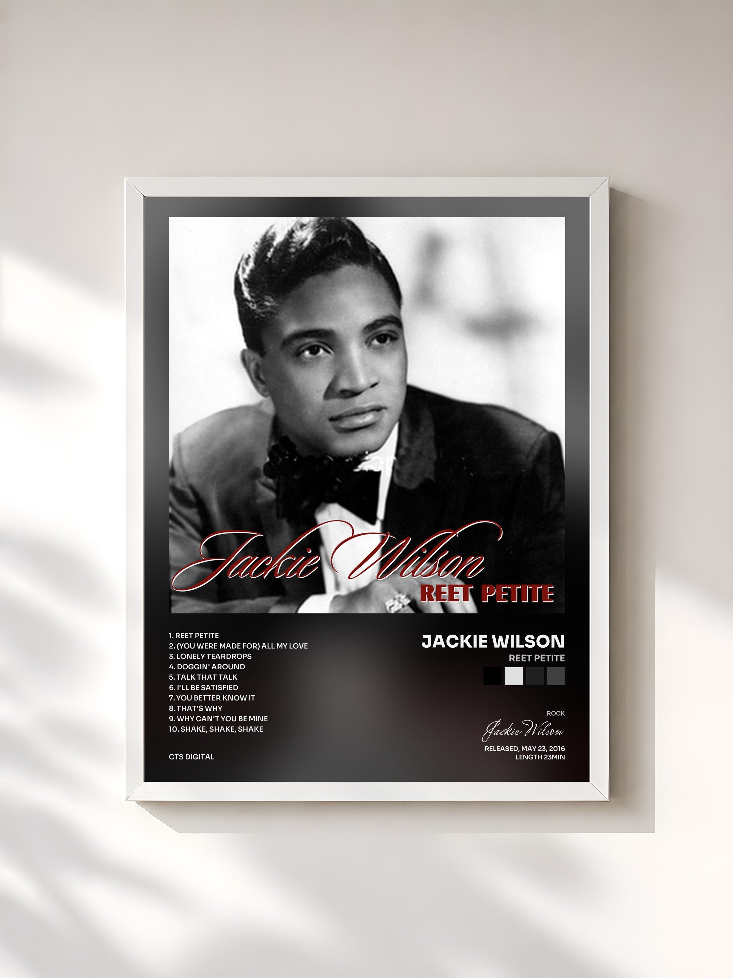 #blanc Tableau de l'album Reet Petite de Jackie Wilson, cadre blanc, imprimé et encadré en France