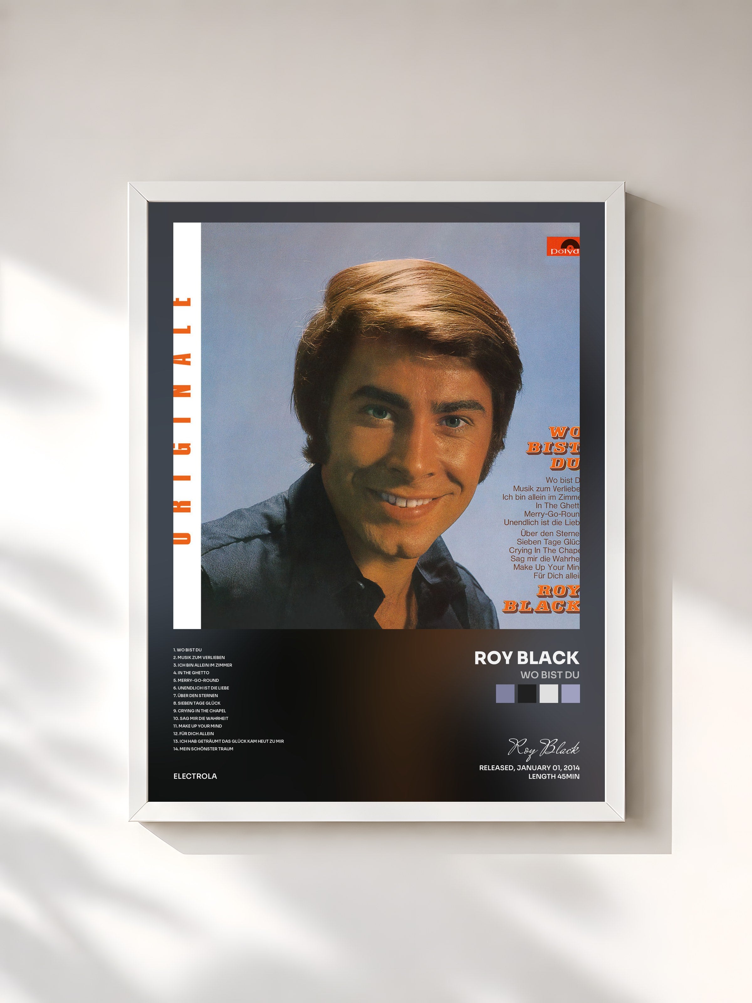 #blanc Tableau de l'album Wo bist du de Roy Black, cadre blanc, imprimé et encadré en France