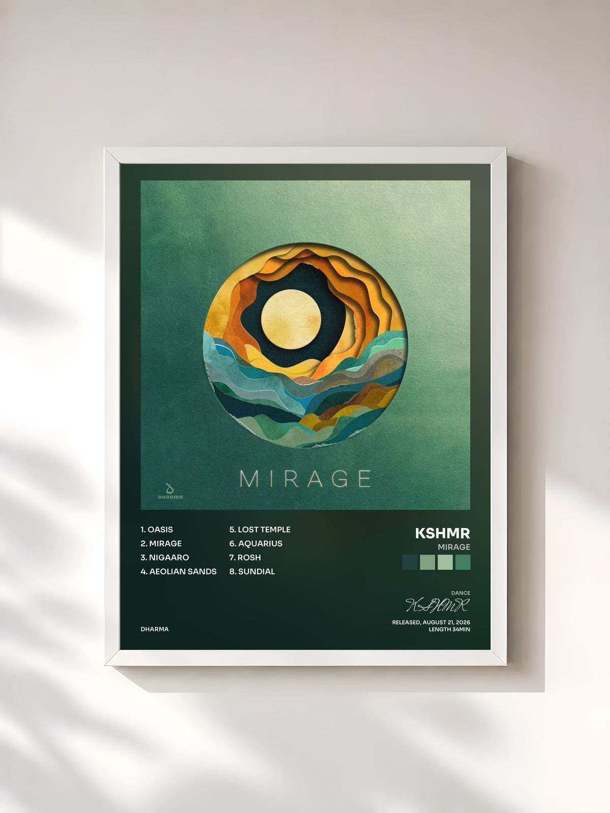 #blanc Tableau de l'album Mirage de KSHMR, cadre blanc, imprimé et encadré en France