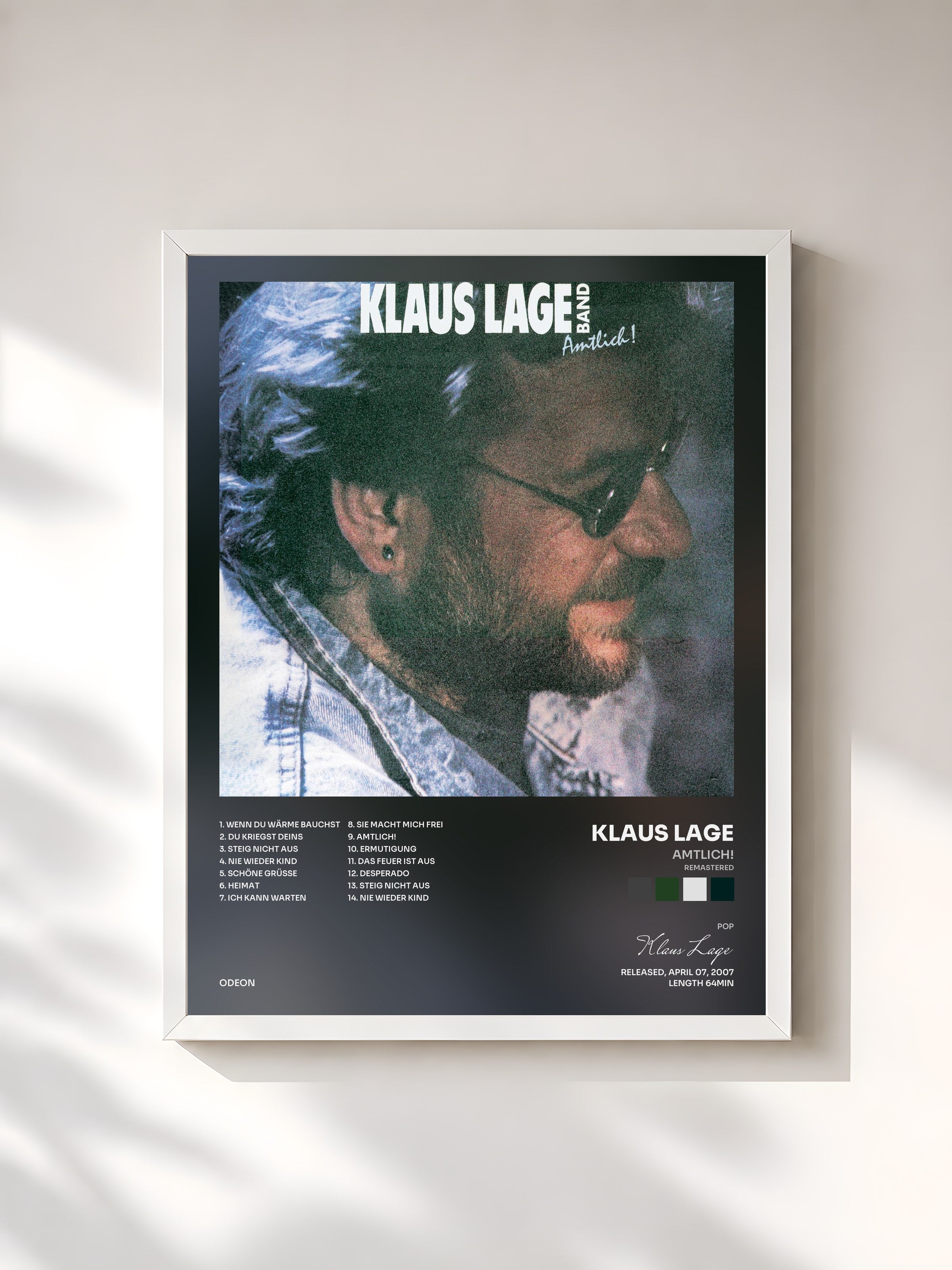 #blanc Tableau de l'album Amtlich! (Remastered) de Klaus Lage, cadre blanc, imprimé et encadré en France