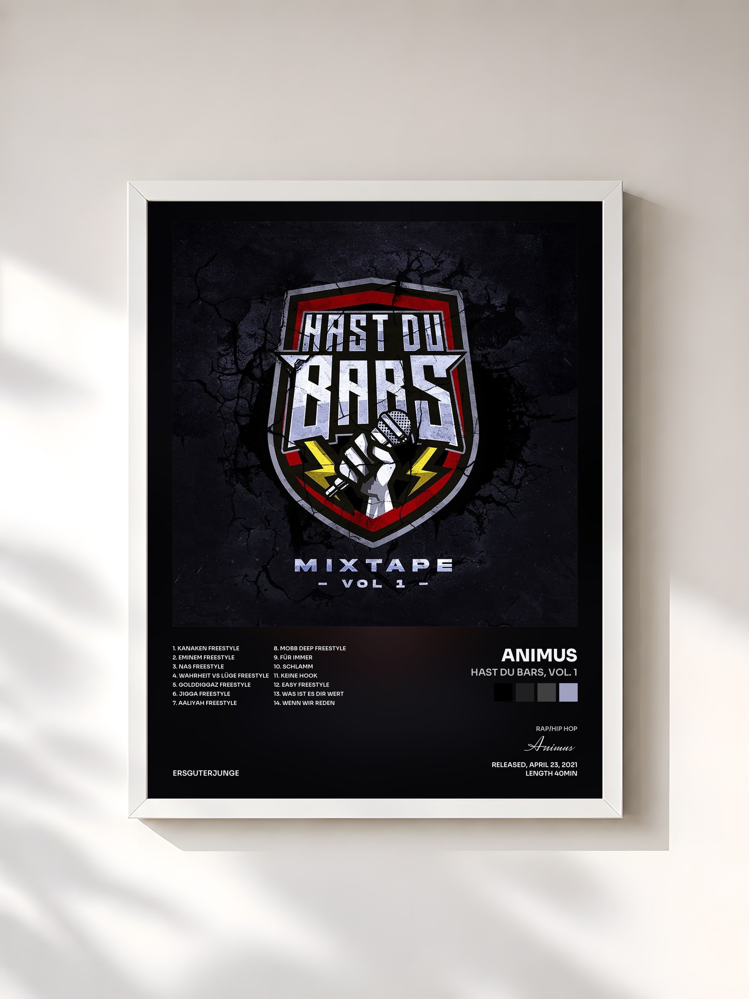 #blanc Tableau de l'album Hast du Bars, Vol. 1 de Animus, cadre blanc, imprimé et encadré en France