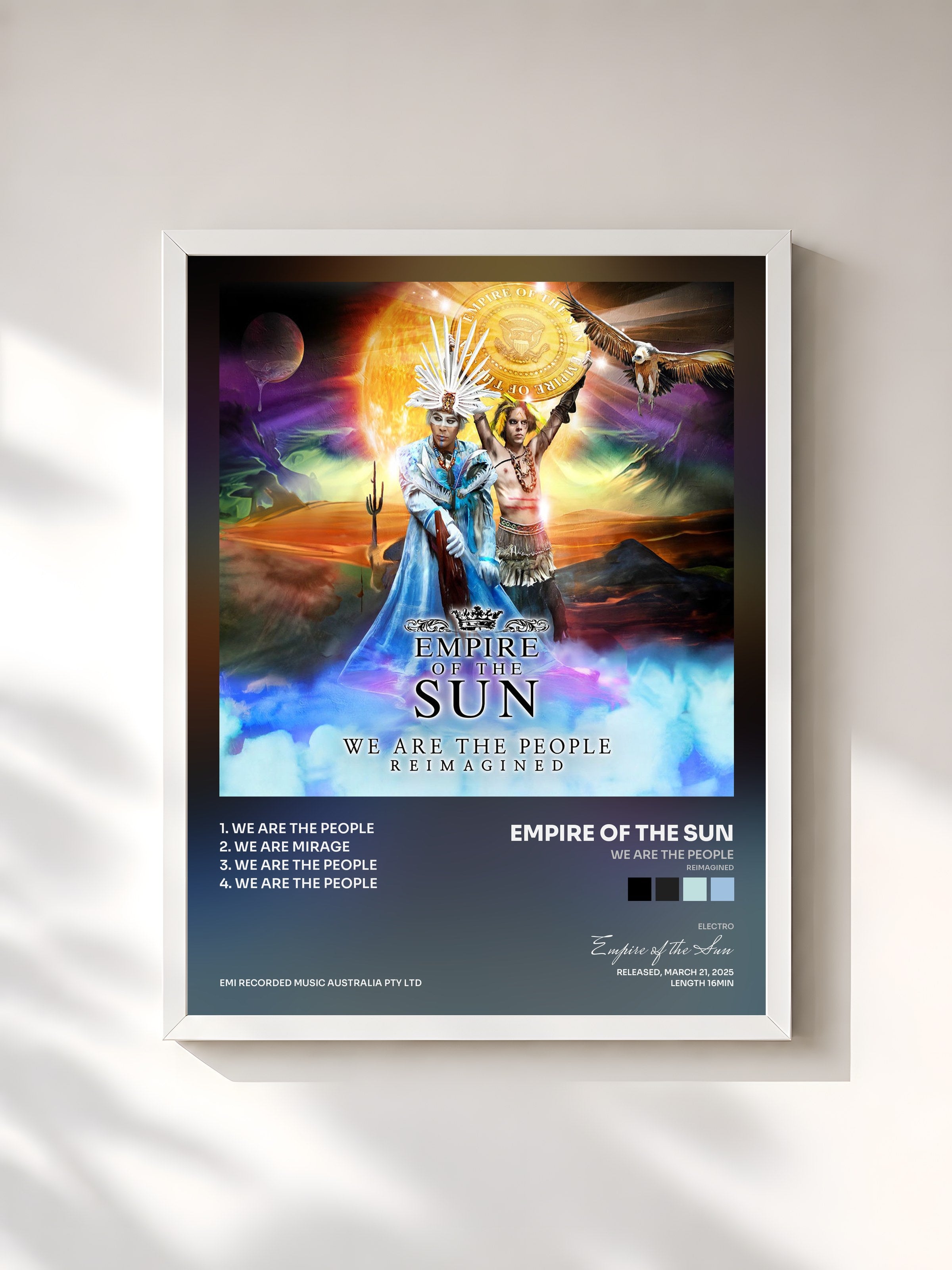 #blanc Tableau de l'album We Are The People (Reimagined) de Empire of the Sun, cadre blanc, imprimé et encadré en France
