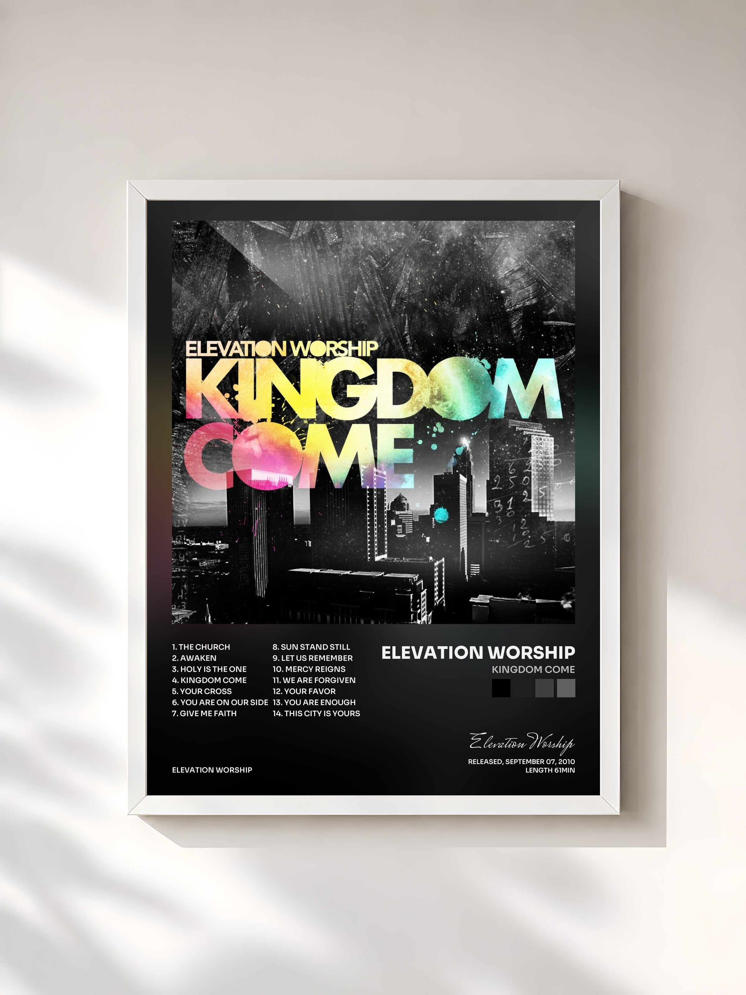 #blanc Tableau de l'album Kingdom Come de Elevation Worship, cadre blanc, imprimé et encadré en France