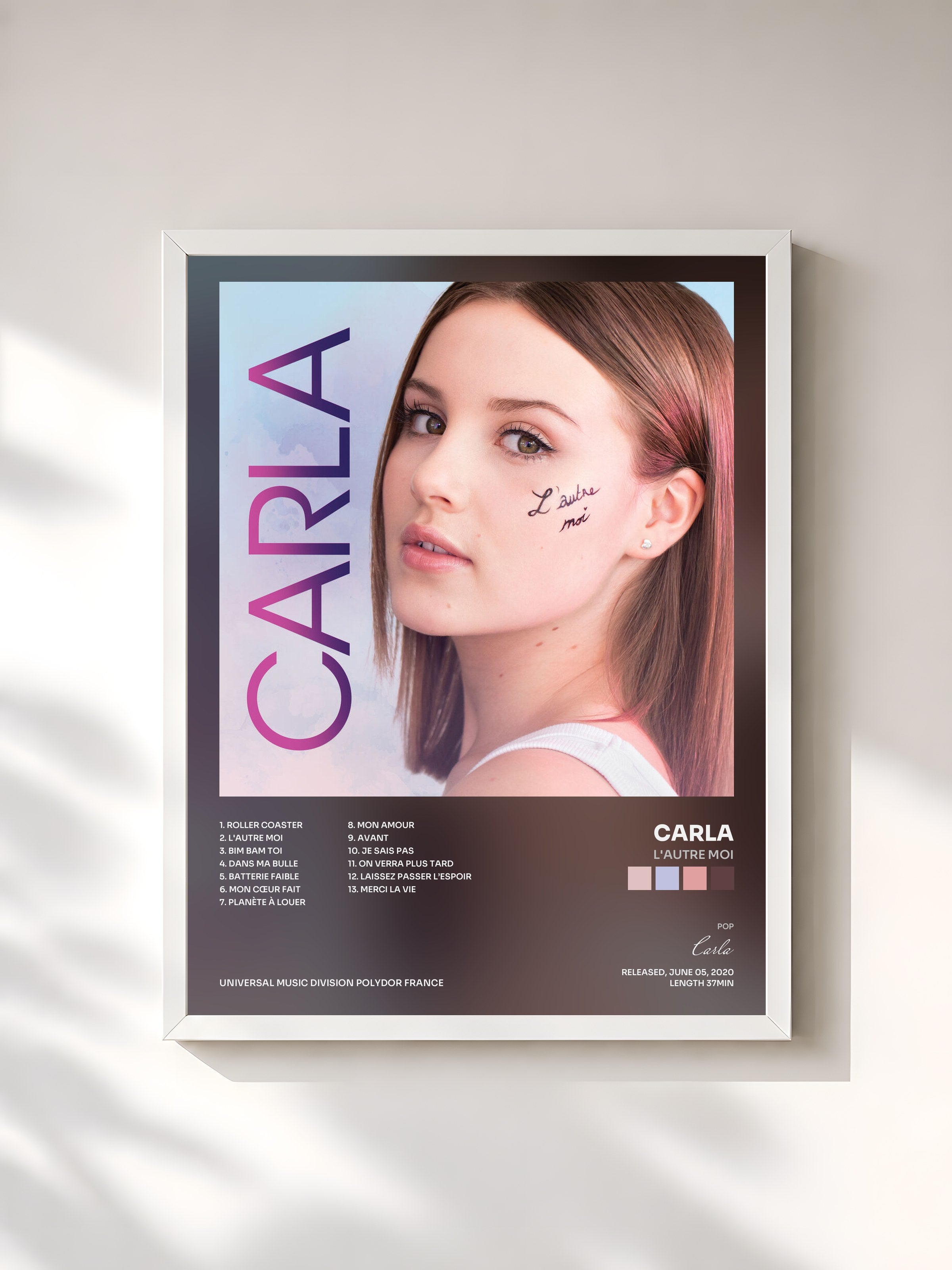 #blanc Tableau de l'album L'autre moi de Carla, cadre blanc, imprimé et encadré en France