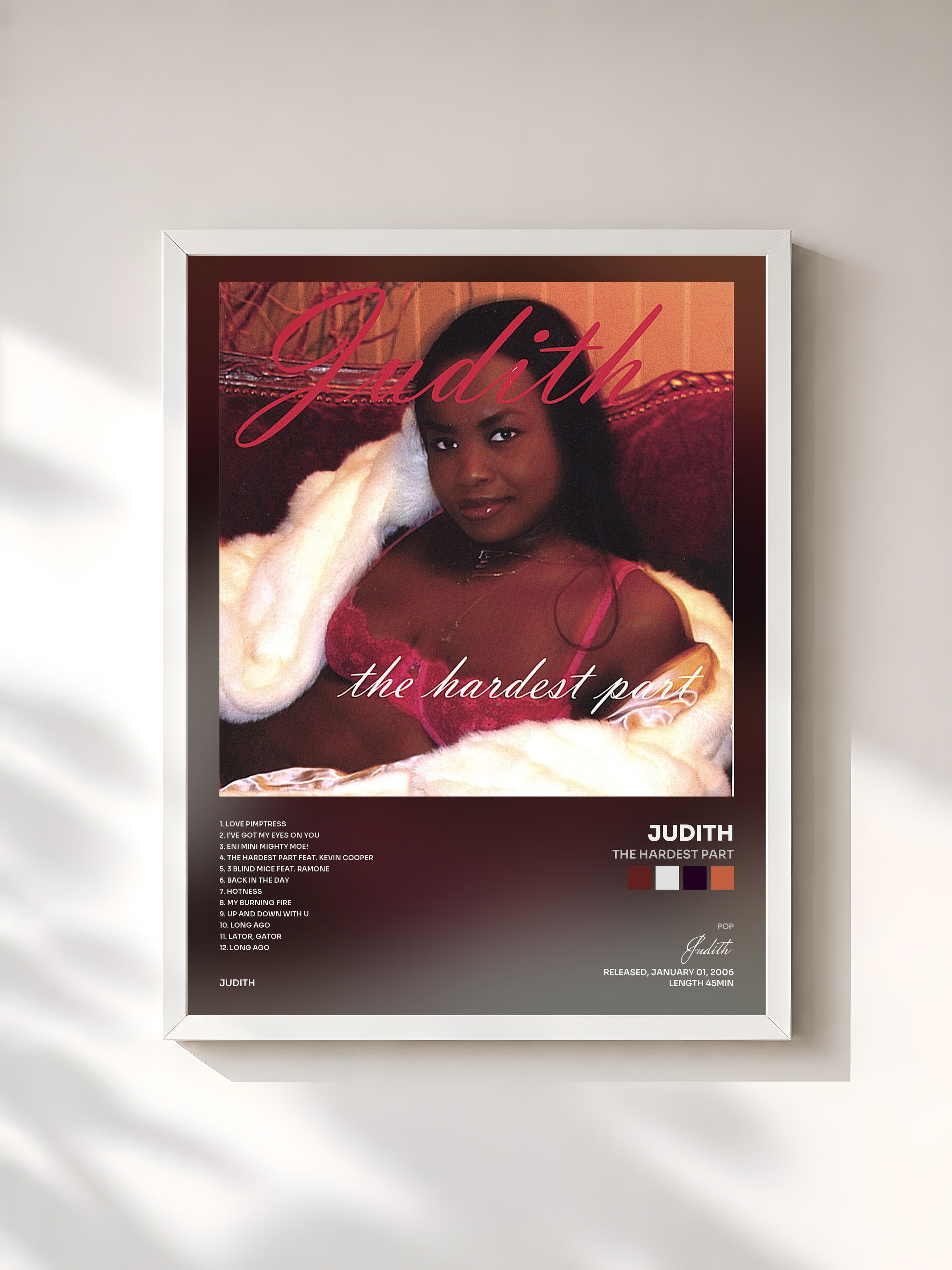 #blanc Tableau de l'album The Hardest Part de Judith, cadre blanc, imprimé et encadré en France