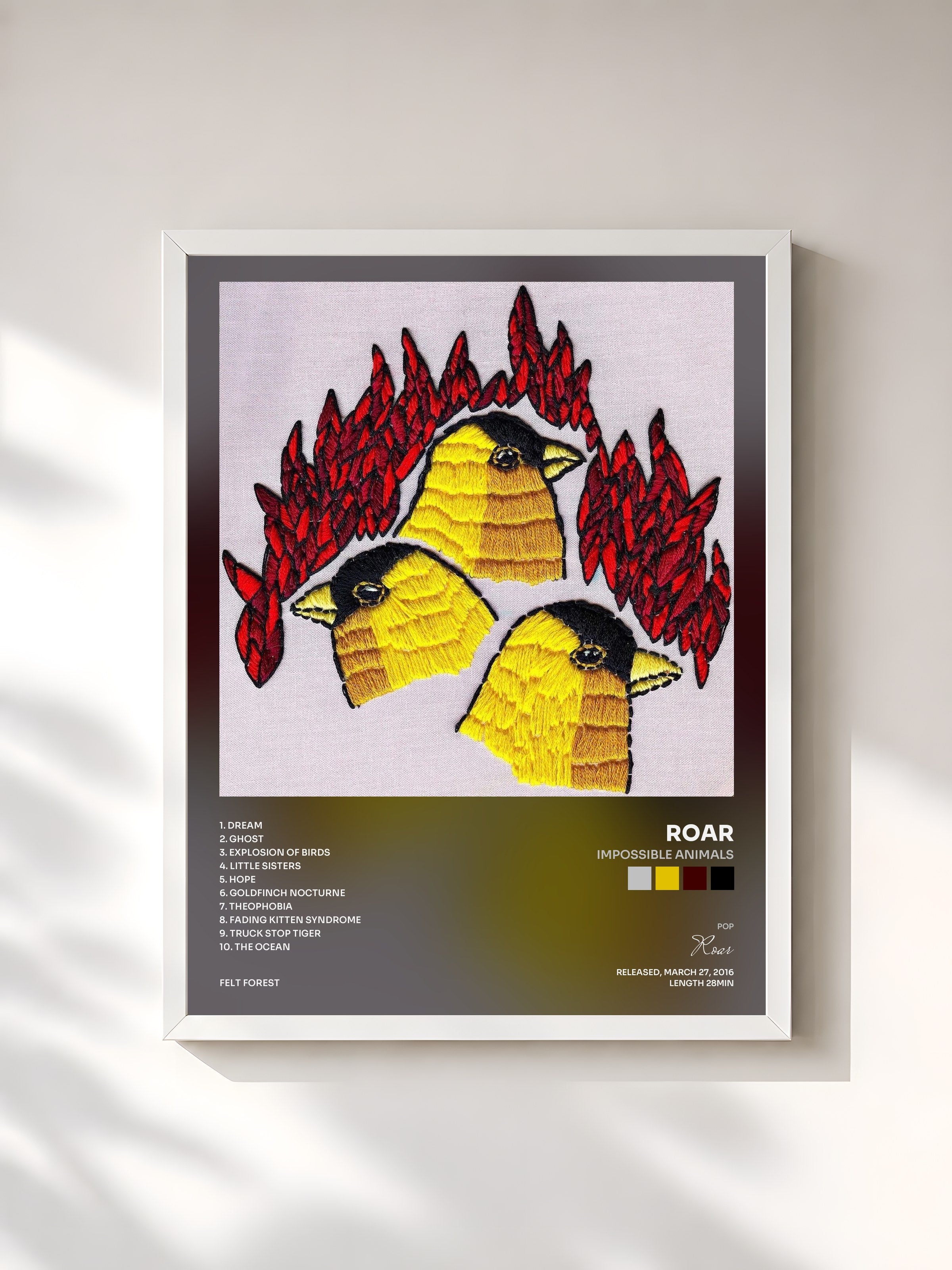 #blanc Tableau de l'album Impossible Animals de Roar, cadre blanc, imprimé et encadré en France