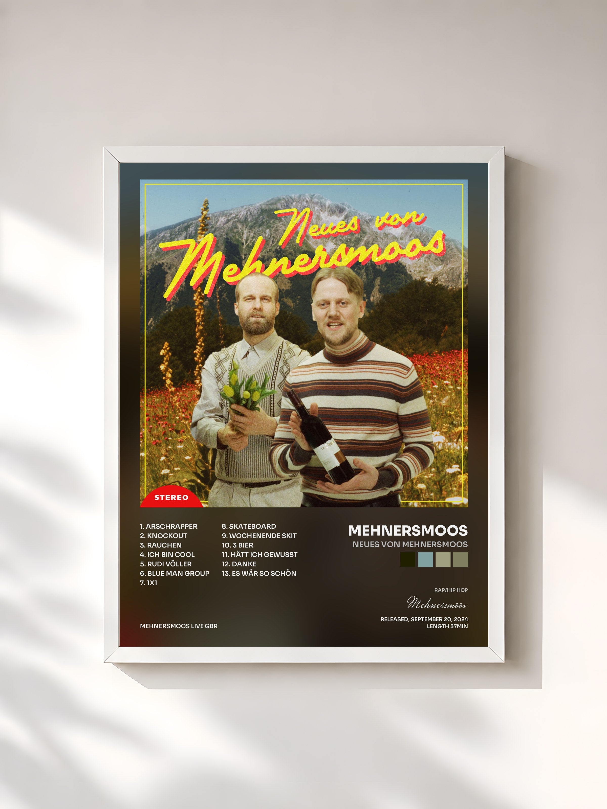 #blanc Tableau de l'album Neues von Mehnersmoos de Mehnersmoos, cadre blanc, imprimé et encadré en France