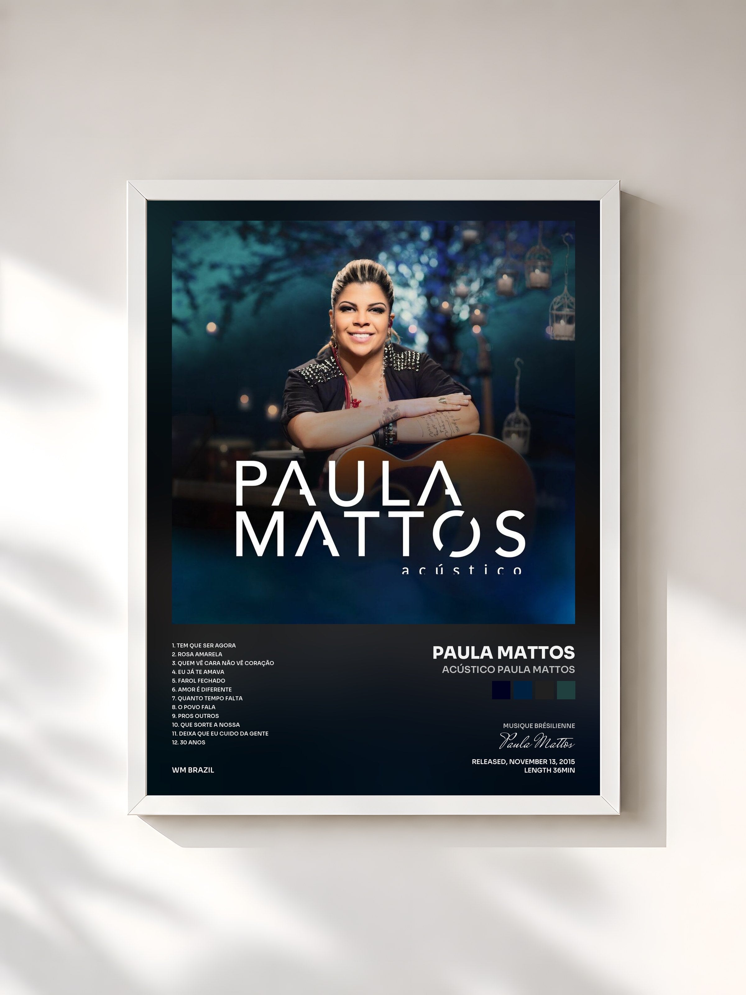 #blanc Tableau de l'album Acústico Paula Mattos de Paula Mattos, cadre blanc, imprimé et encadré en France