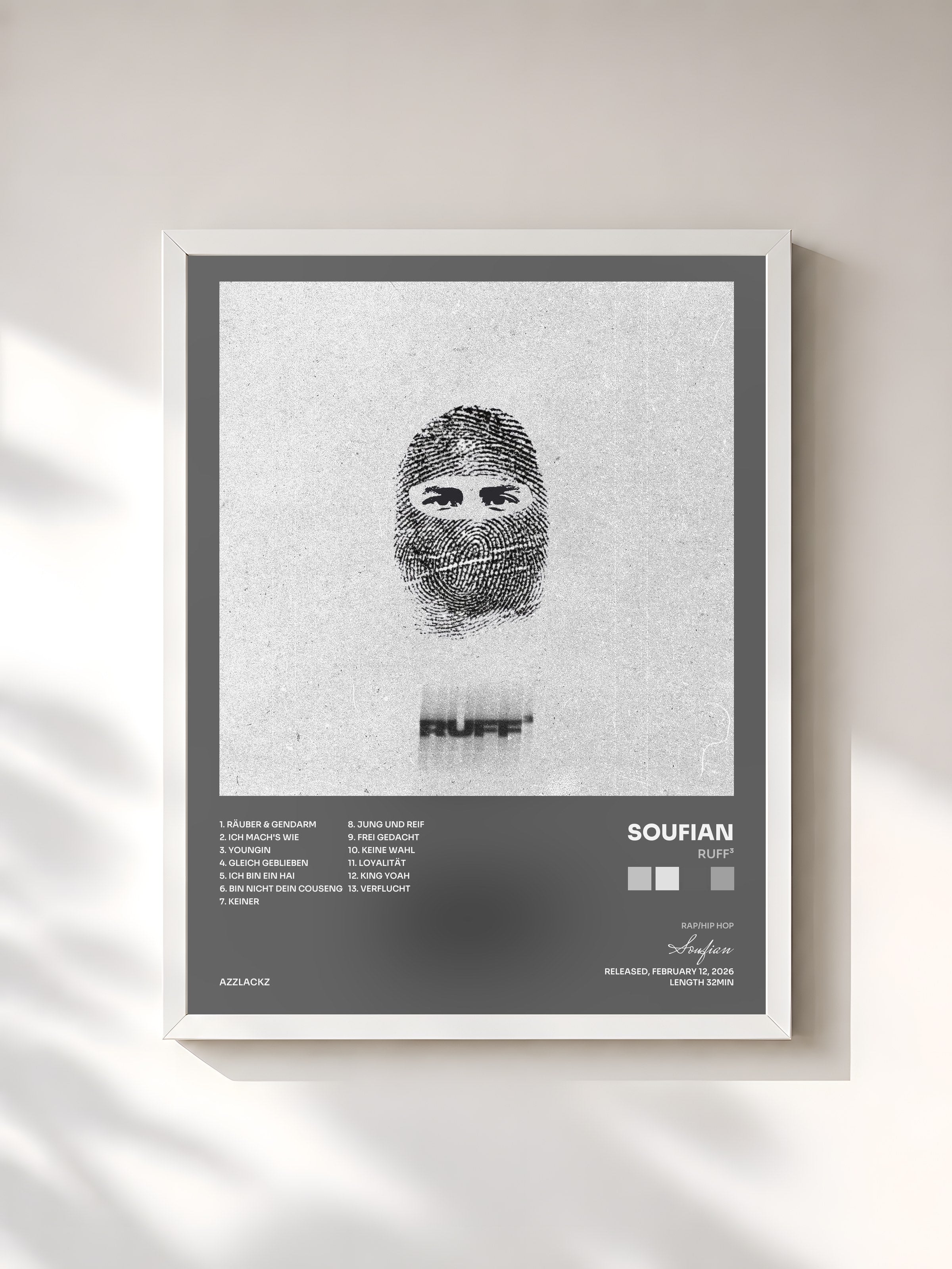 #blanc Tableau de l'album Ruff³ de Soufian, cadre blanc, imprimé et encadré en France