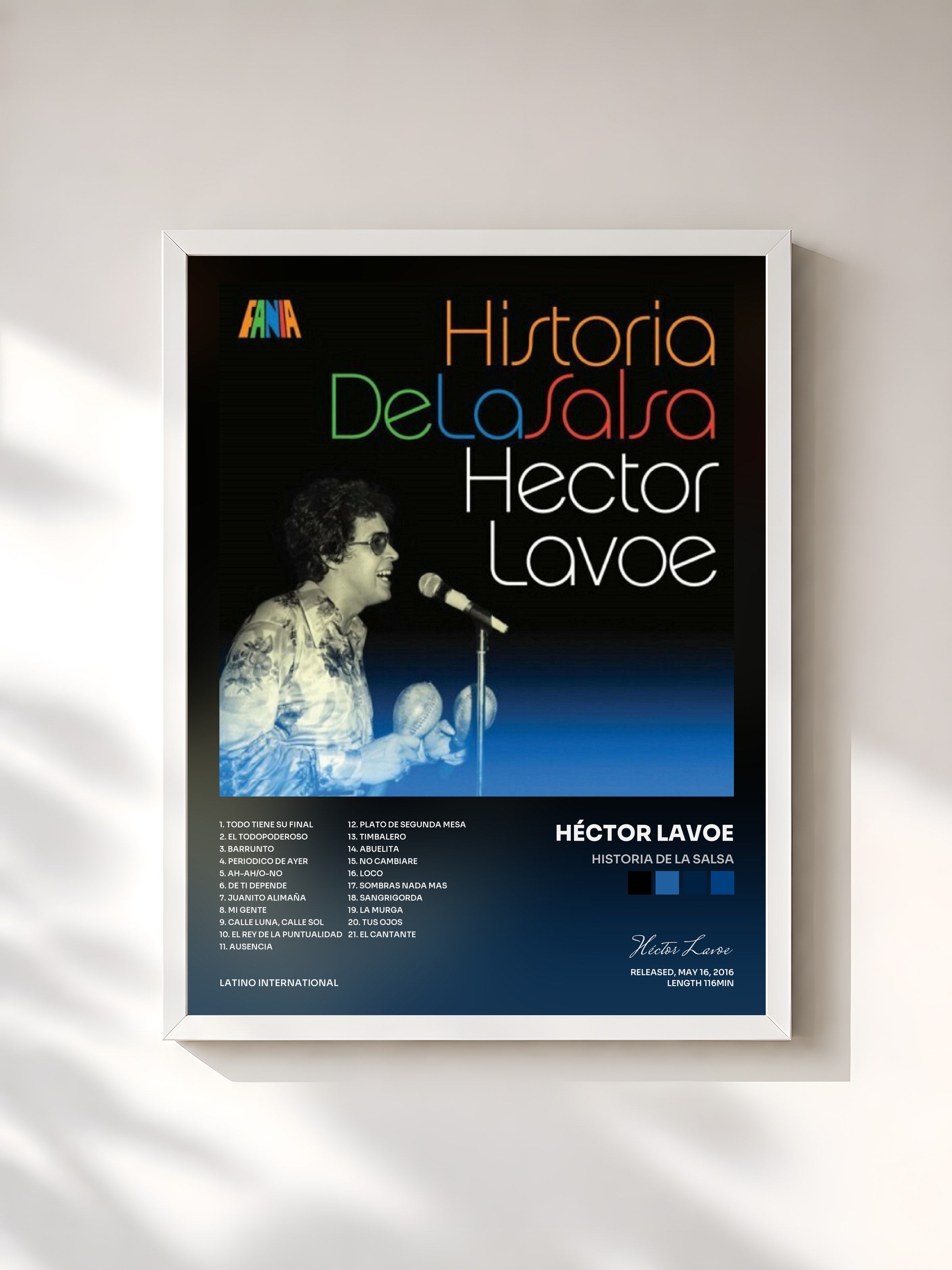 #blanc Tableau de l'album Historia De La Salsa de Héctor Lavoe, cadre blanc, imprimé et encadré en France