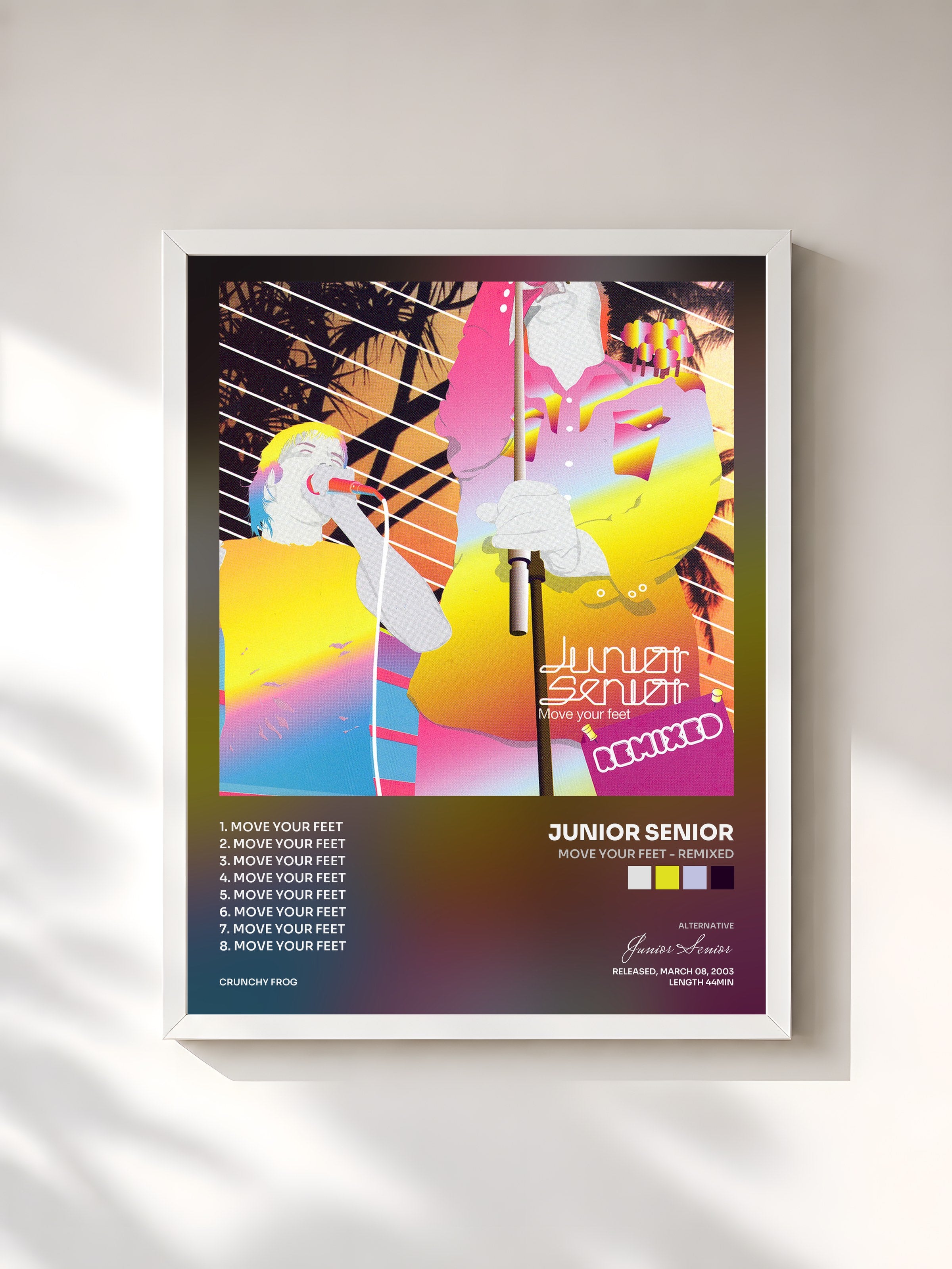 #blanc Tableau de l'album Move Your Feet - Remixed de Junior Senior, cadre blanc, imprimé et encadré en France
