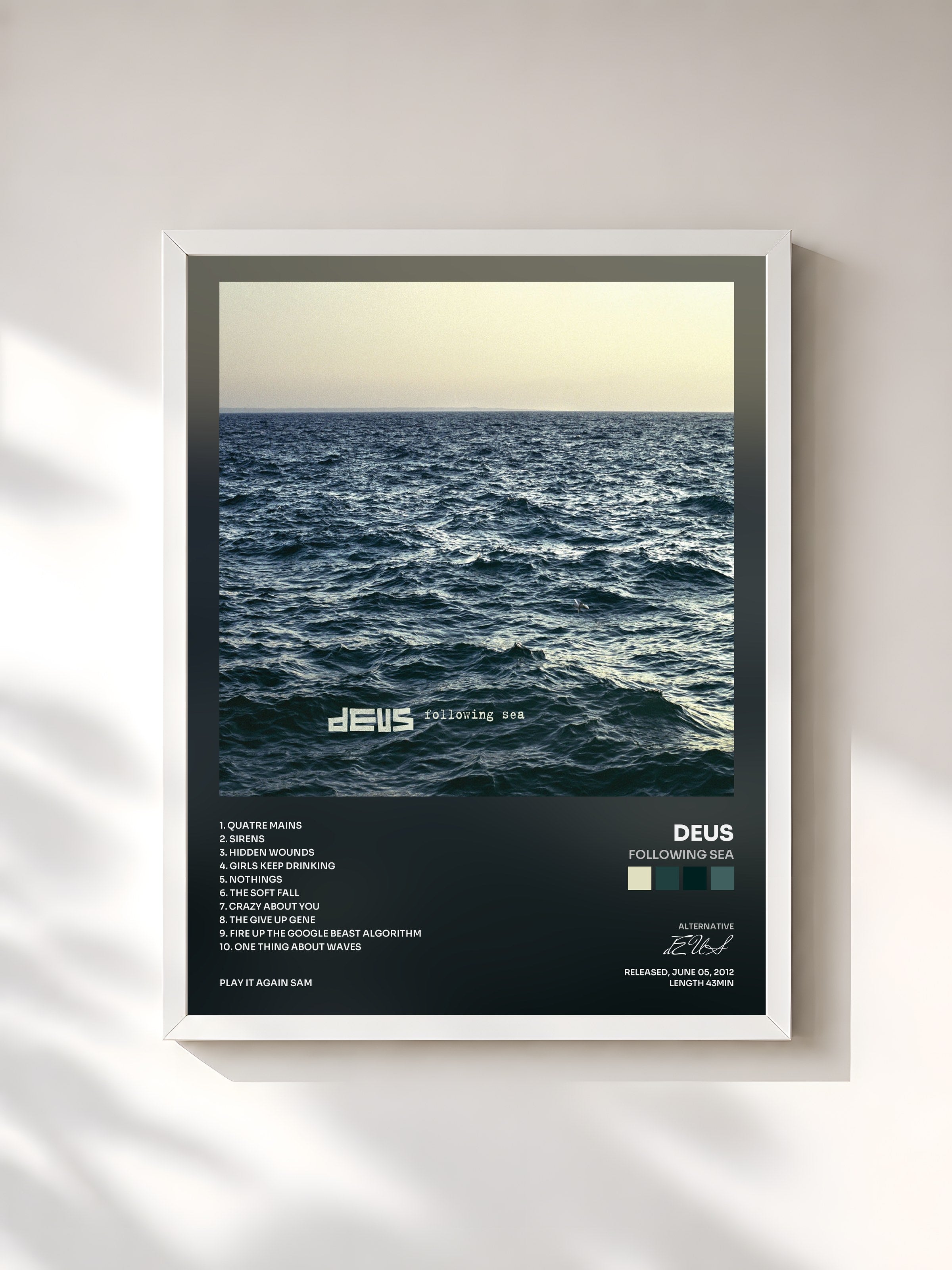 #blanc Tableau de l'album Following Sea de dEUS, cadre blanc, imprimé et encadré en France