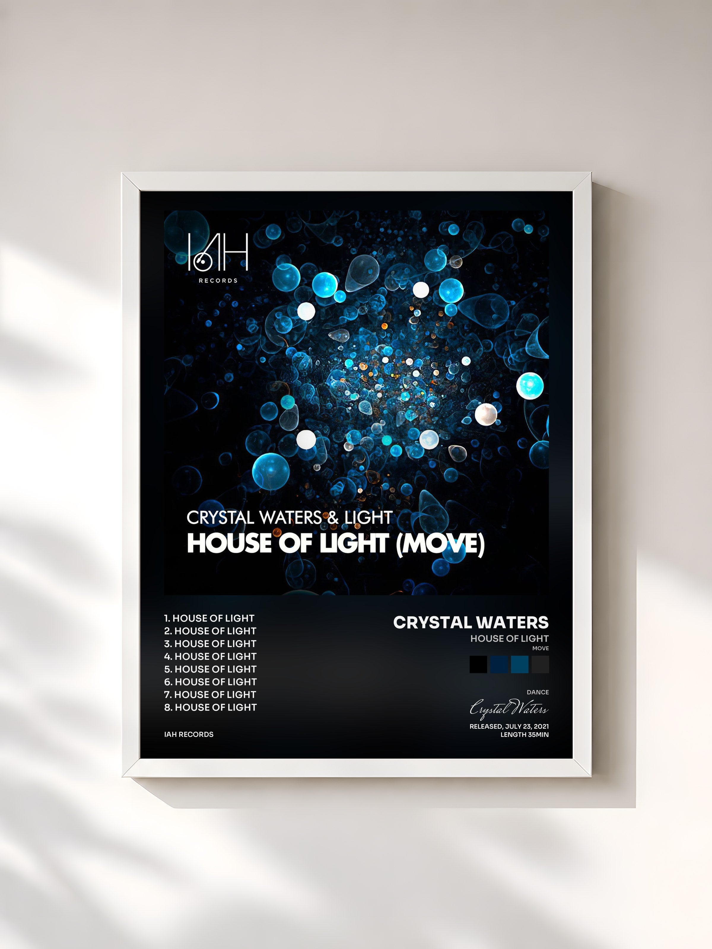 #blanc Tableau de l'album House of Light (Move) de Crystal Waters, cadre blanc, imprimé et encadré en France