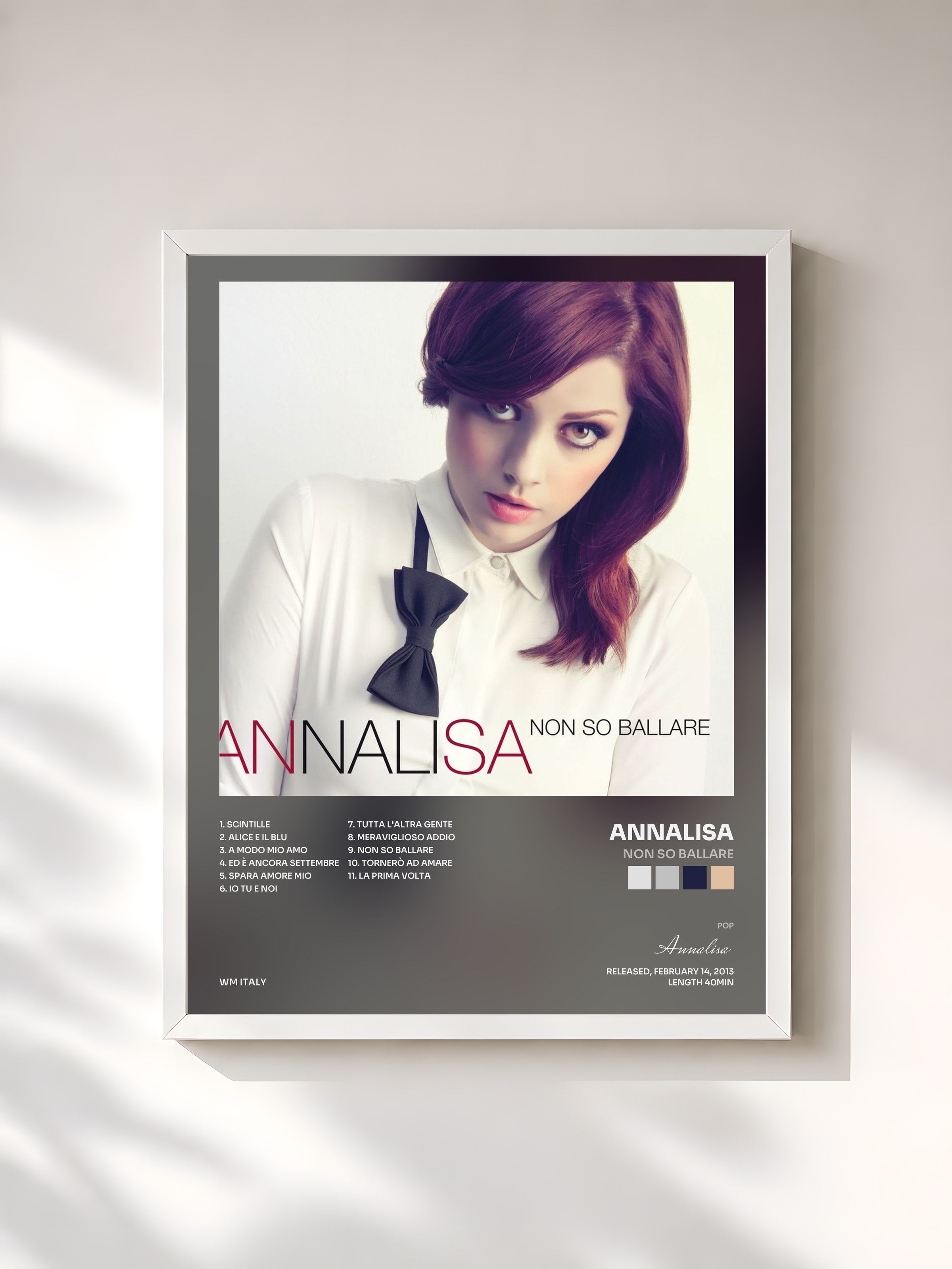 #blanc Tableau de l'album Non so ballare de Annalisa, cadre blanc, imprimé et encadré en France