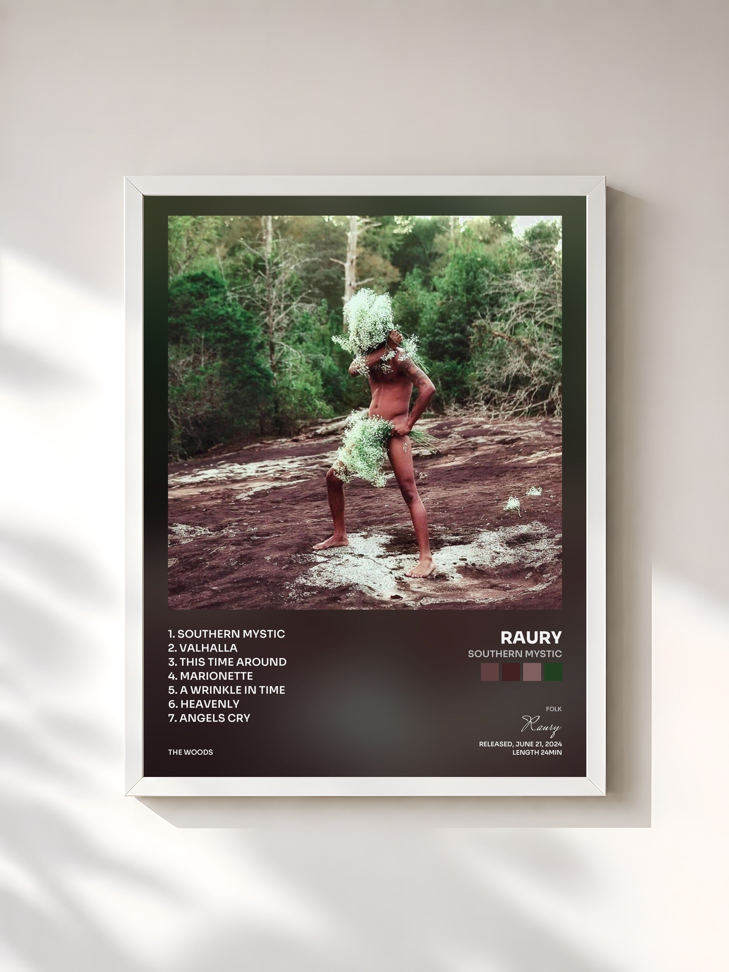 #blanc Tableau de l'album Southern Mystic de Raury, cadre blanc, imprimé et encadré en France