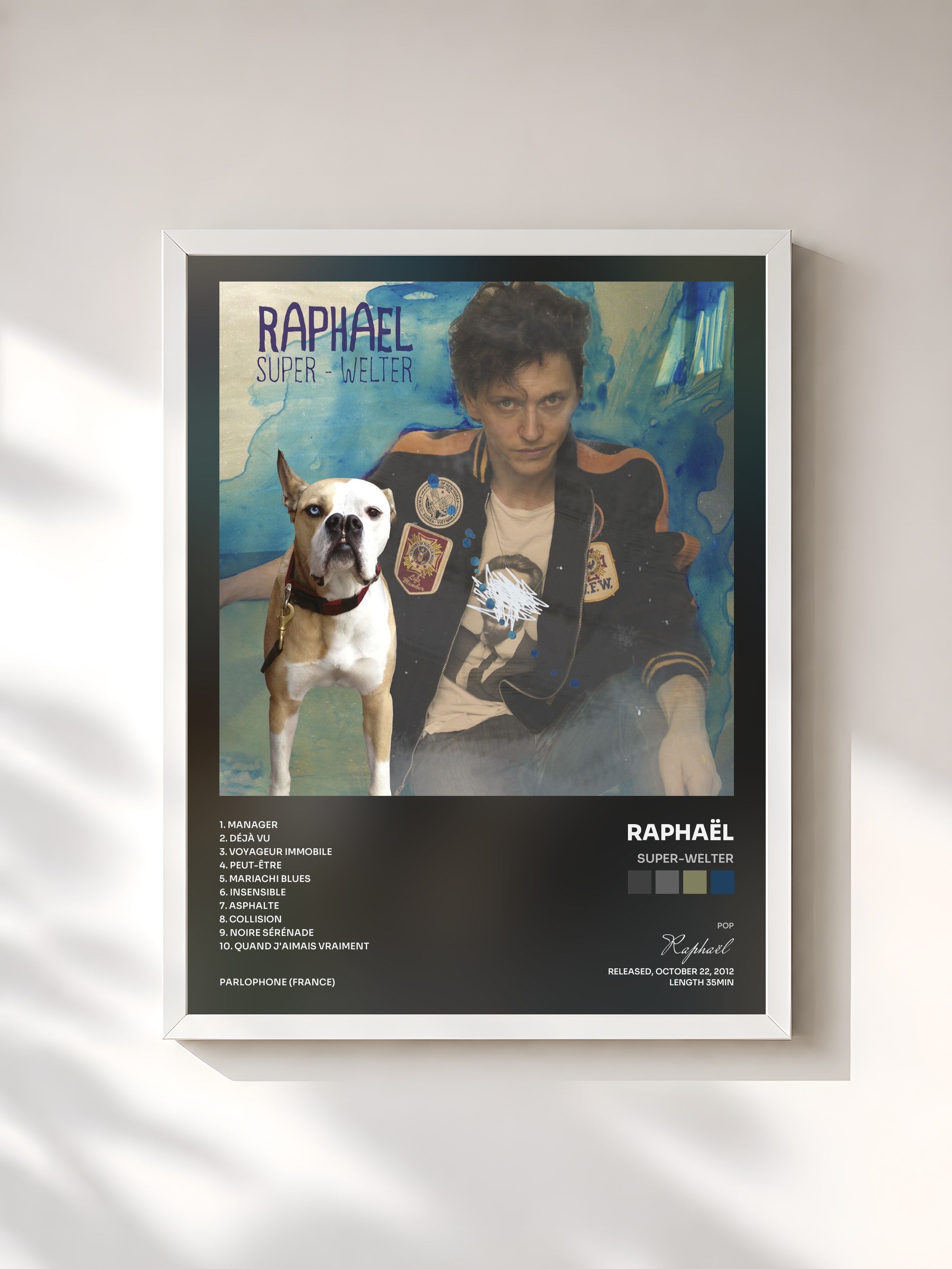 #blanc Tableau de l'album Super-Welter de Raphaël, cadre blanc, imprimé et encadré en France
