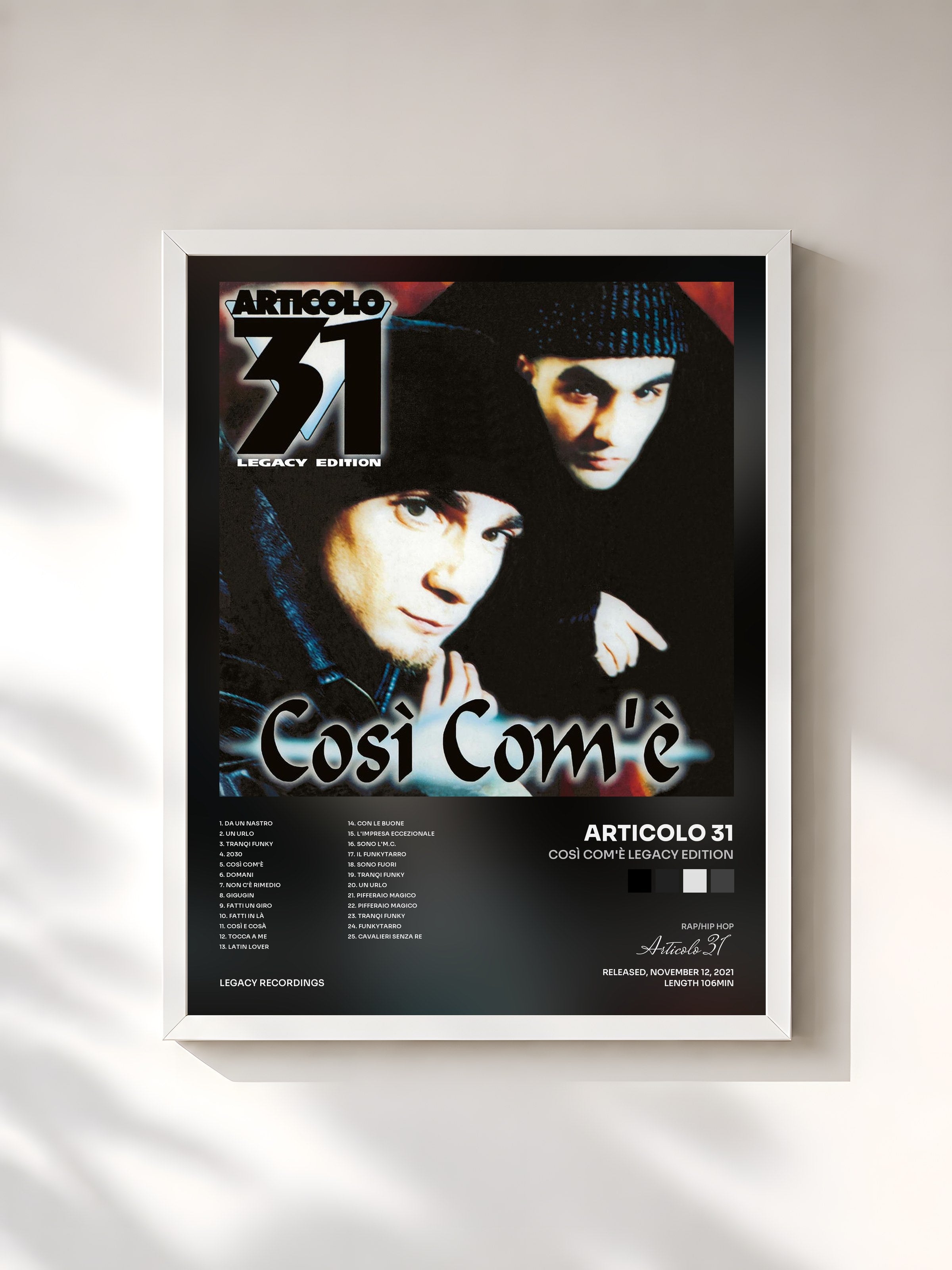 #blanc Tableau de l'album Così com'è LEGACY EDITION de Articolo 31, cadre blanc, imprimé et encadré en France