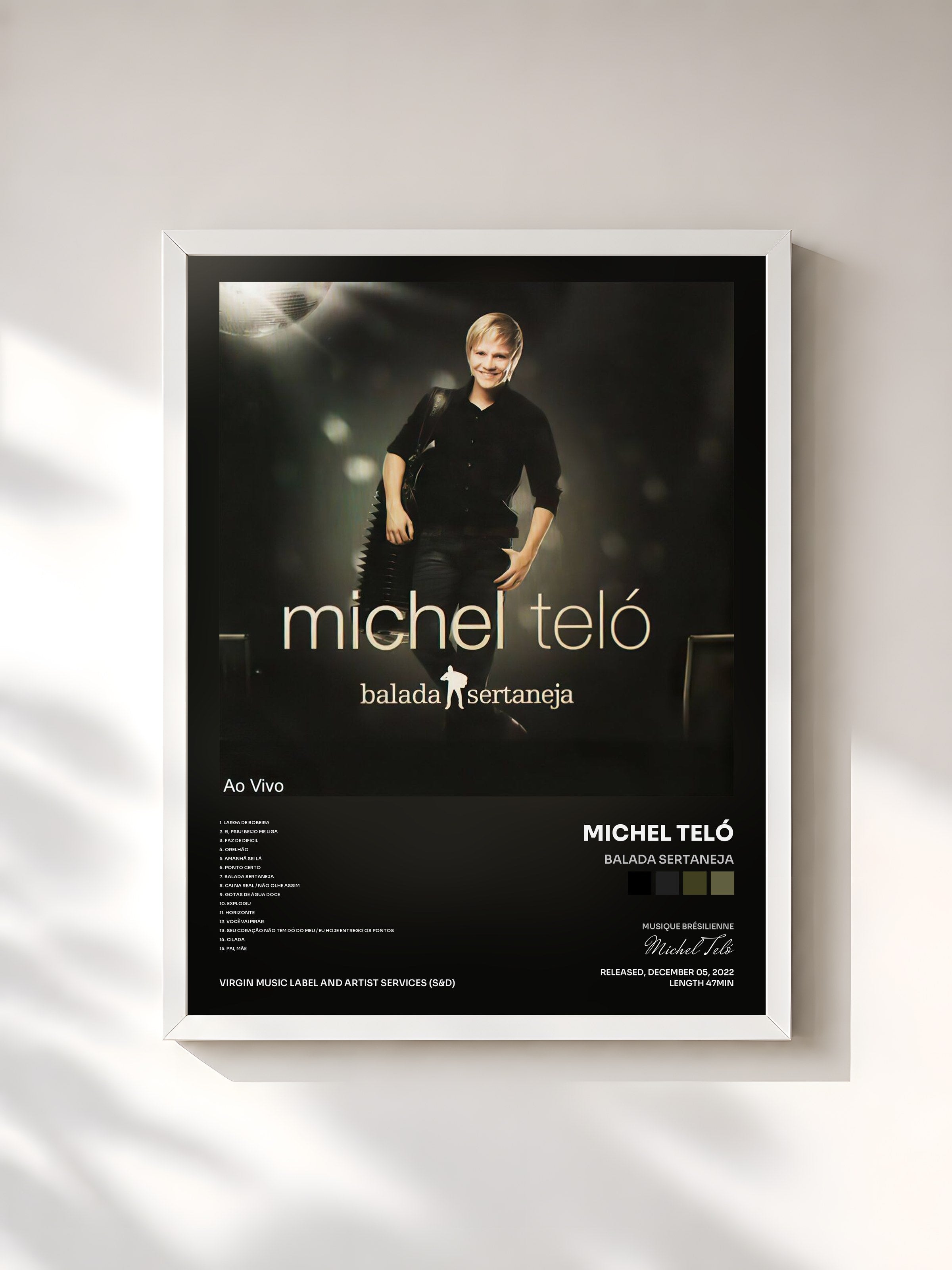 #blanc Tableau de l'album Balada Sertaneja de Michel Teló, cadre blanc, imprimé et encadré en France