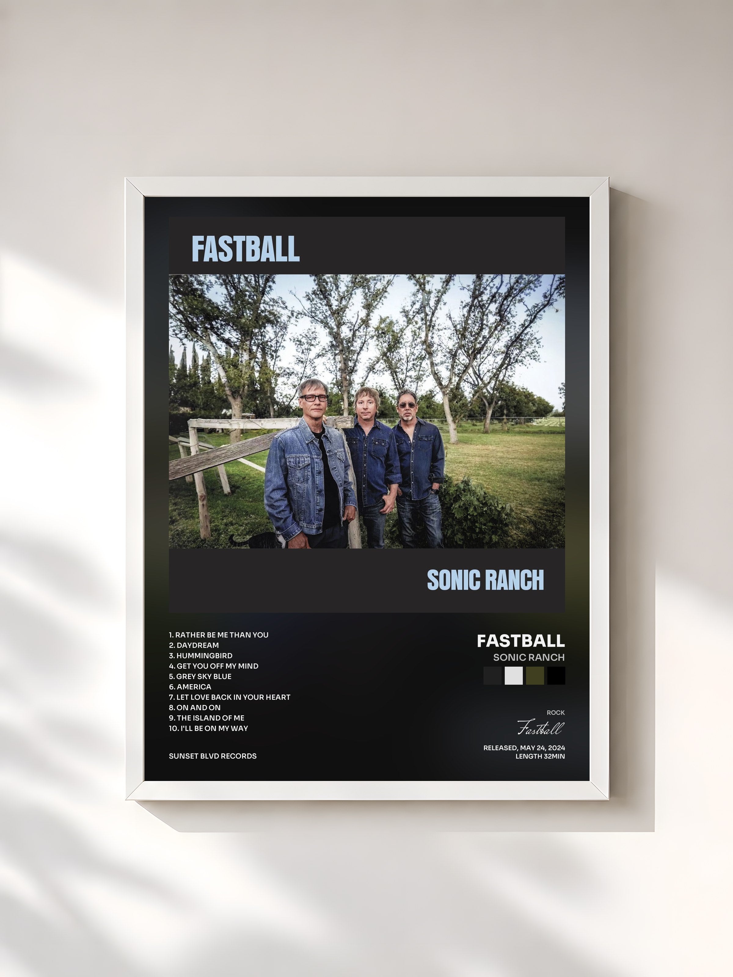 #blanc Tableau de l'album Sonic Ranch de Fastball, cadre blanc, imprimé et encadré en France
