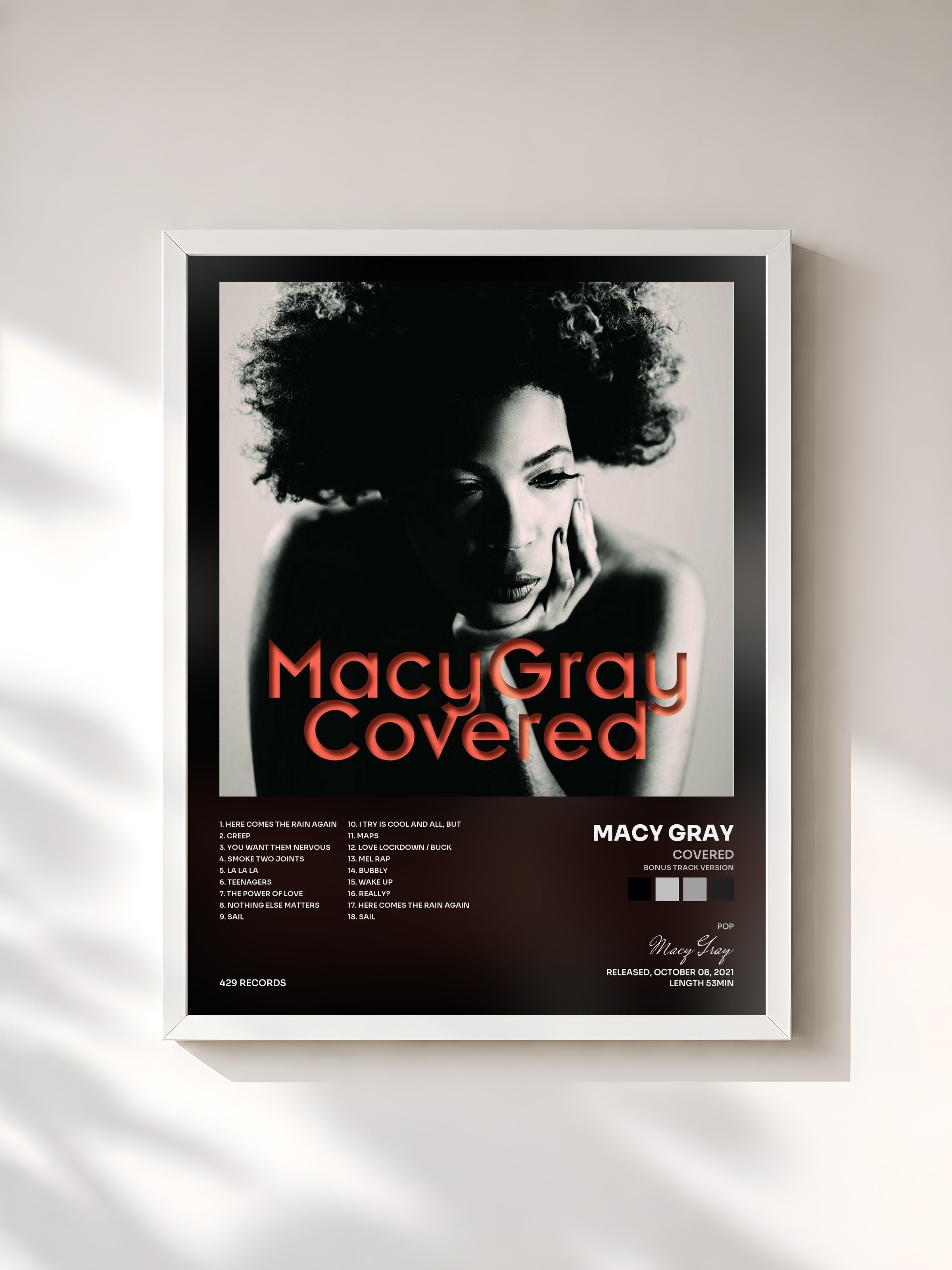 #blanc Tableau de l'album Covered (Bonus Track Version) de Macy Gray, cadre blanc, imprimé et encadré en France