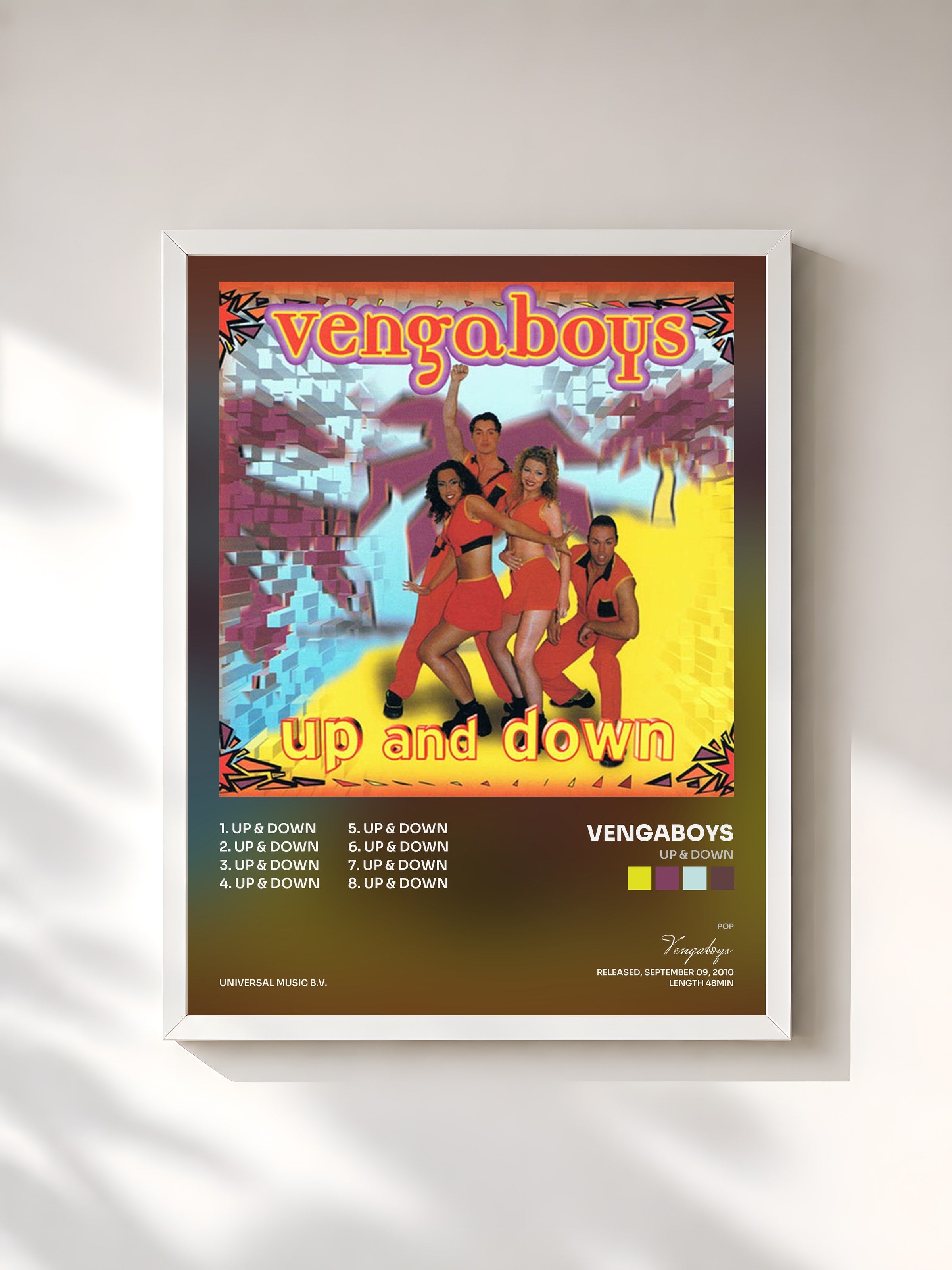#blanc Tableau de l'album Up & Down de Vengaboys, cadre blanc, imprimé et encadré en France