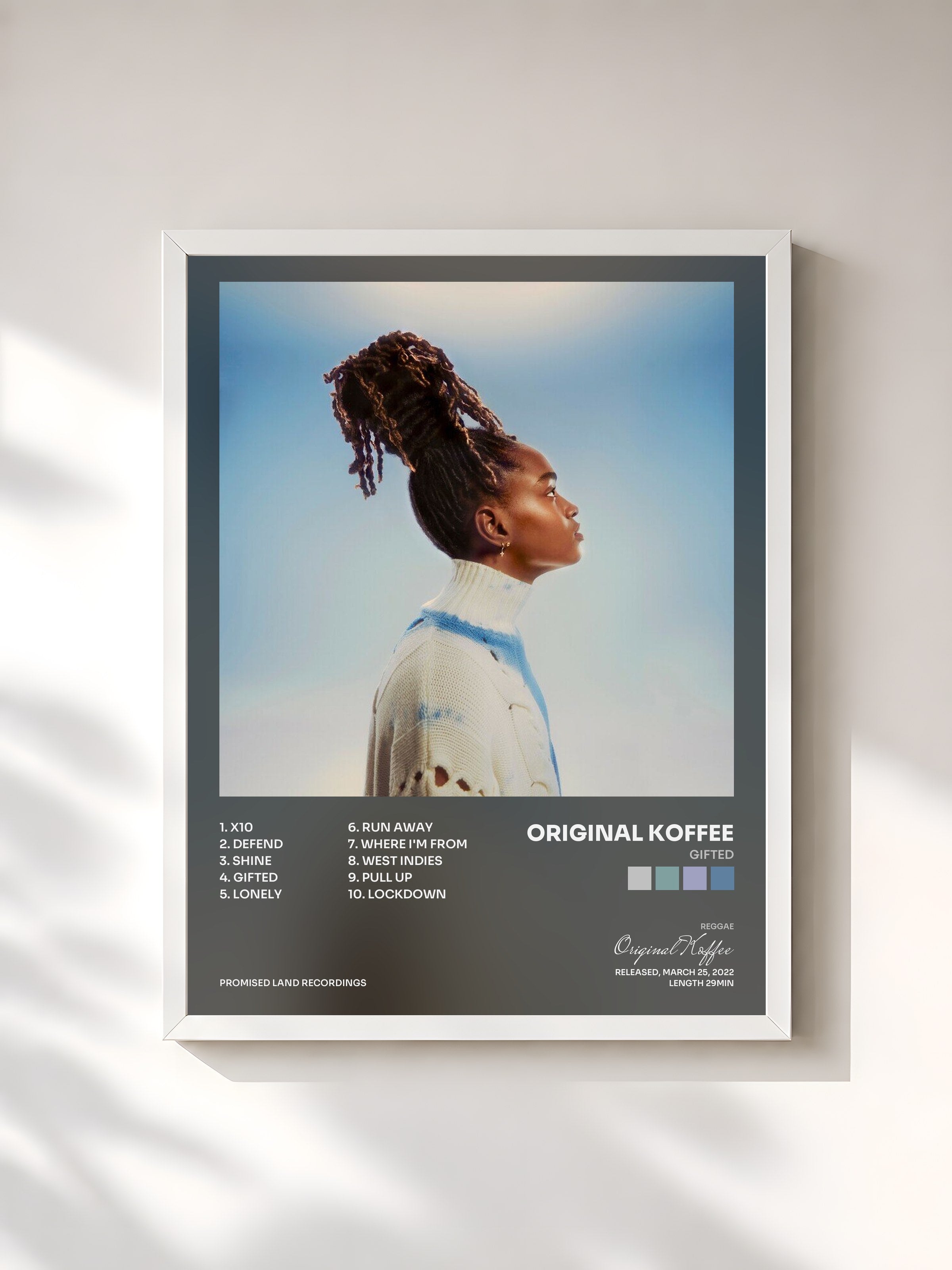 #blanc Tableau de l'album Gifted de Original Koffee, cadre blanc, imprimé et encadré en France
