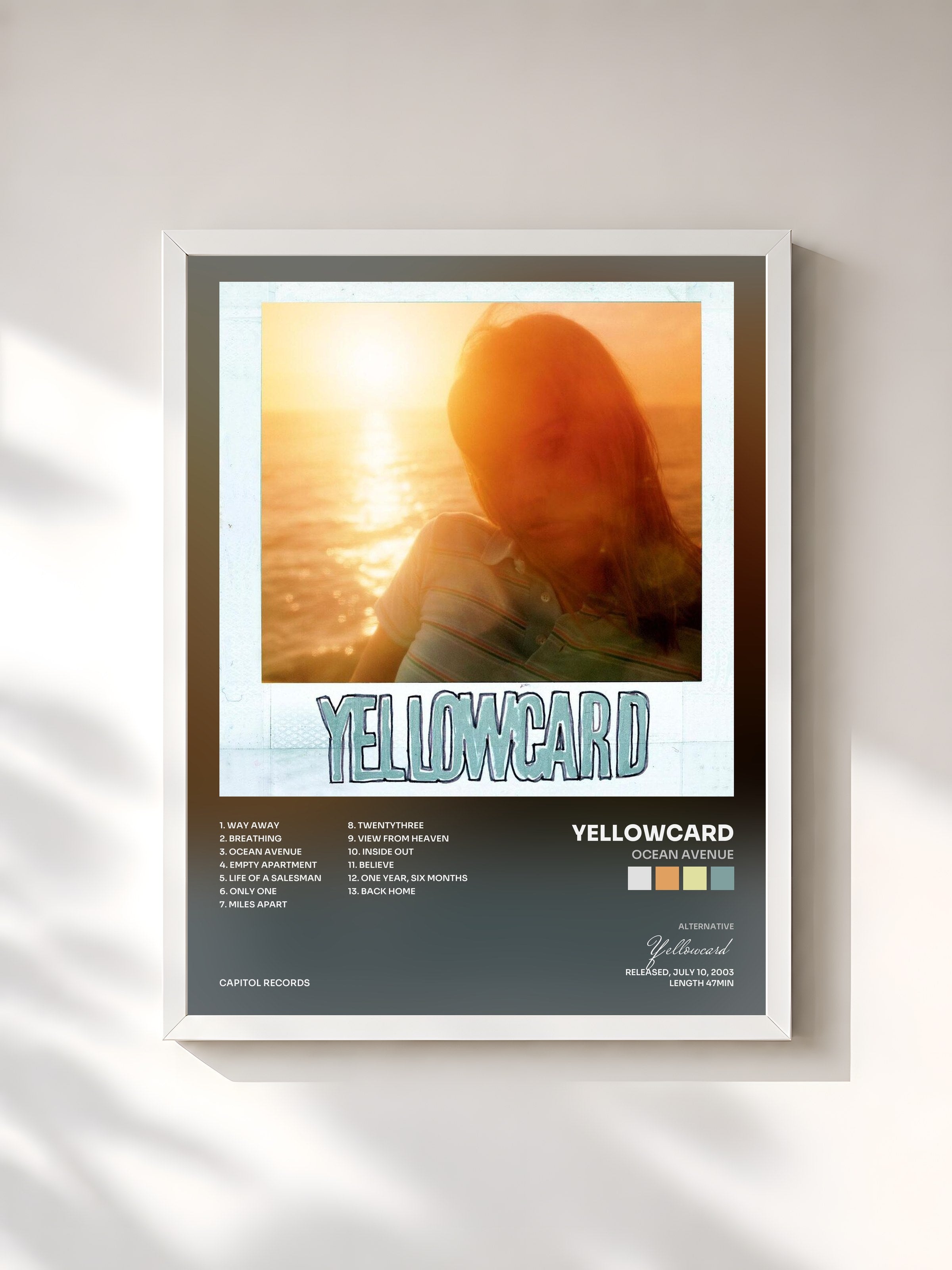 #blanc Tableau de l'album Ocean Avenue de Yellowcard, cadre blanc, imprimé et encadré en France