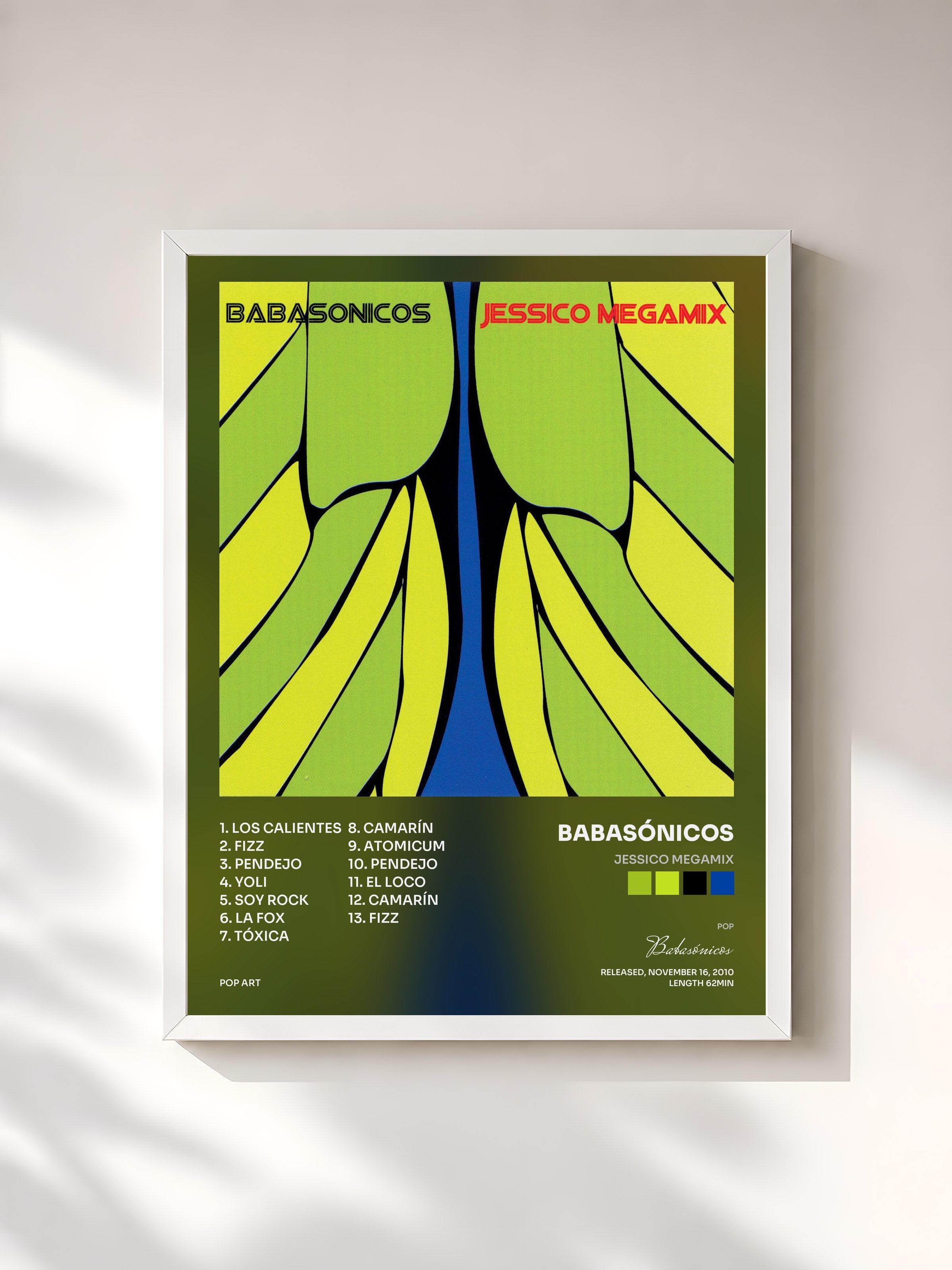 #blanc Tableau de l'album Jessico Megamix de Babasónicos, cadre blanc, imprimé et encadré en France