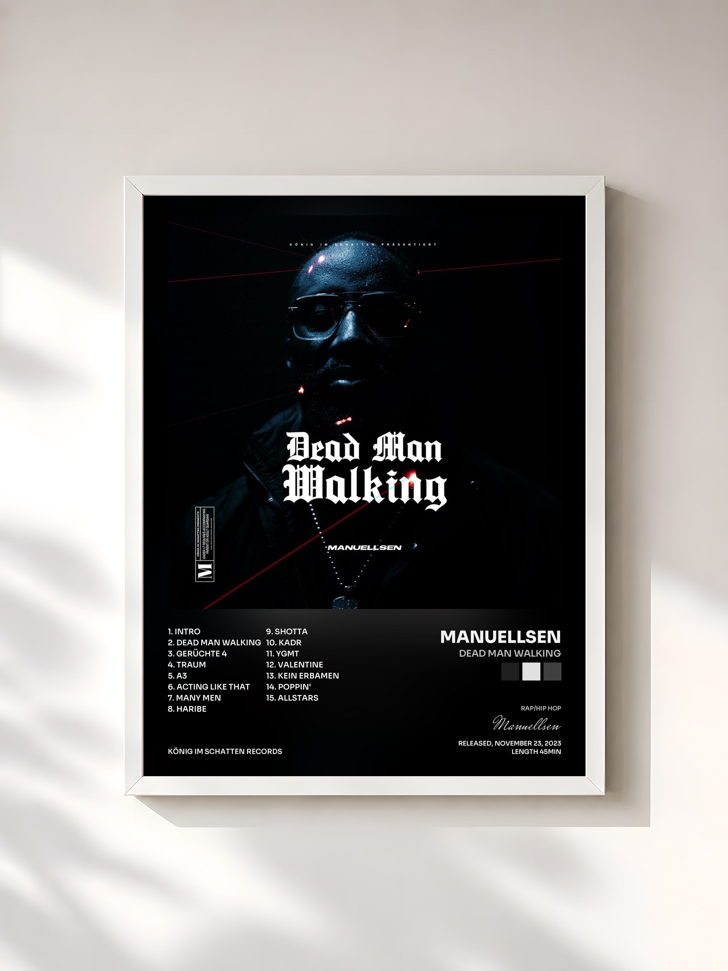 #blanc Tableau de l'album DEAD MAN WALKING de Manuellsen, cadre blanc, imprimé et encadré en France
