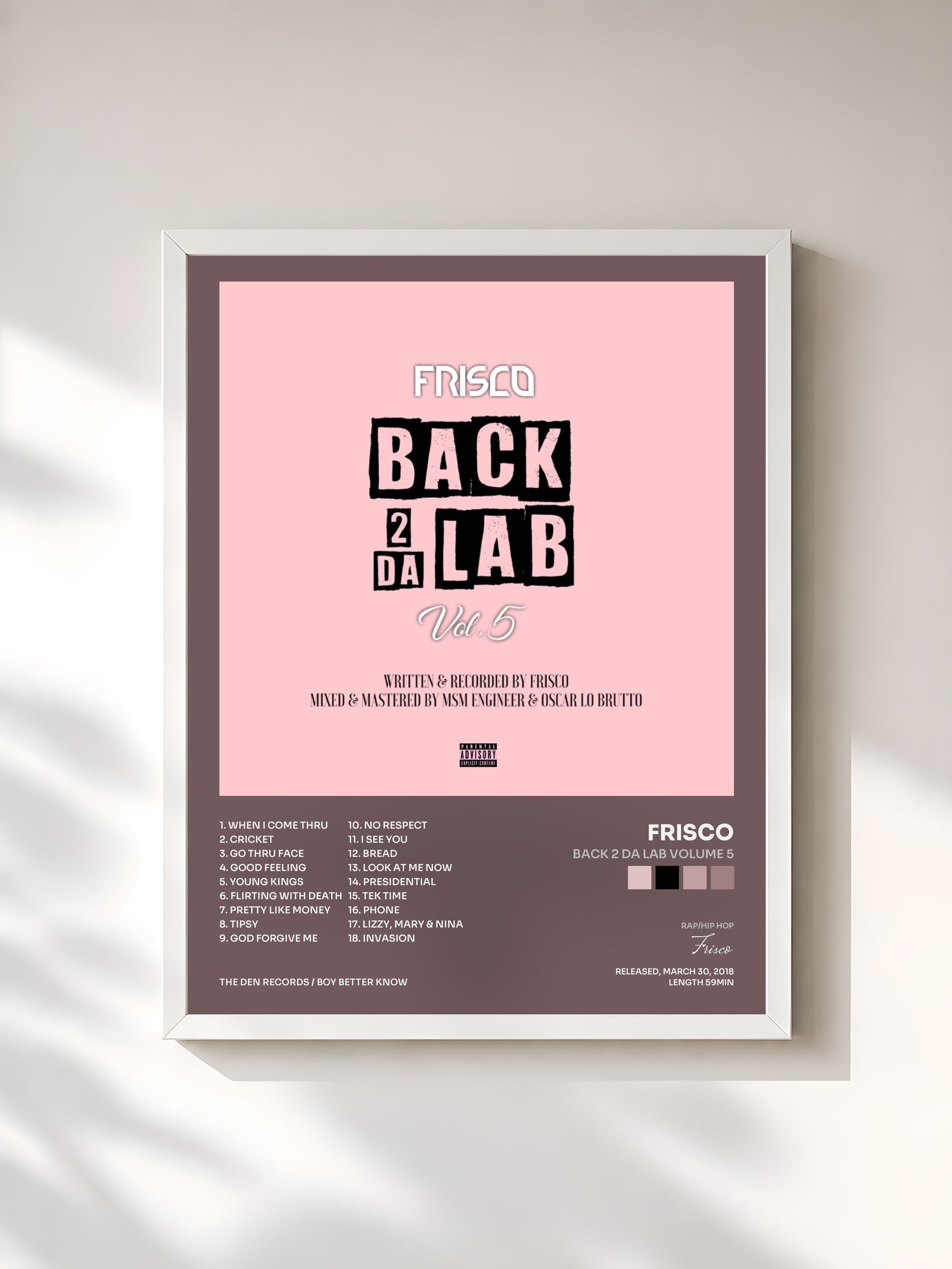 #blanc Tableau de l'album Back 2 Da Lab Volume 5 de Frisco, cadre blanc, imprimé et encadré en France