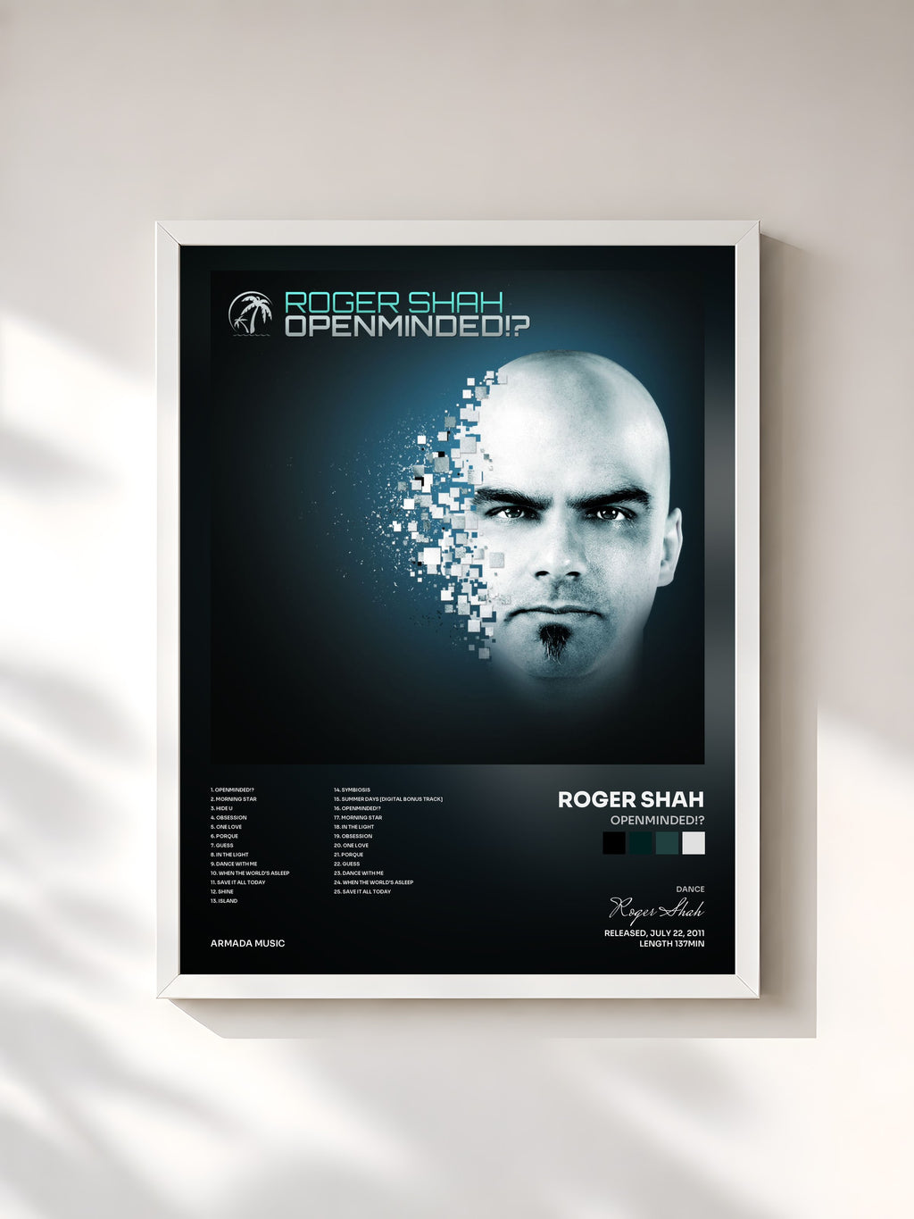 #blanc Tableau de l'album Openminded!? de Roger Shah, cadre blanc, imprimé et encadré en France