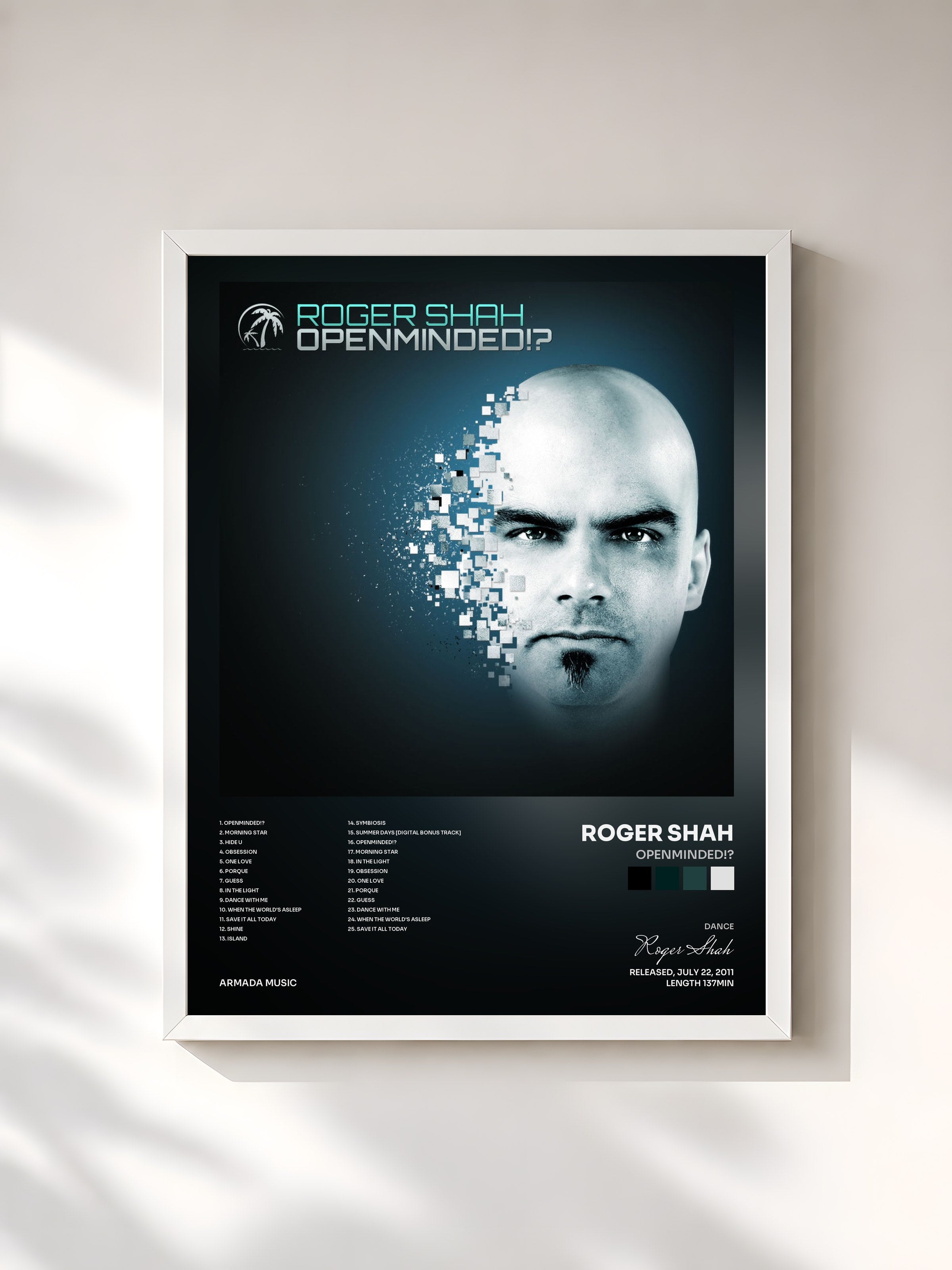 #blanc Tableau de l'album Openminded!? de Roger Shah, cadre blanc, imprimé et encadré en France