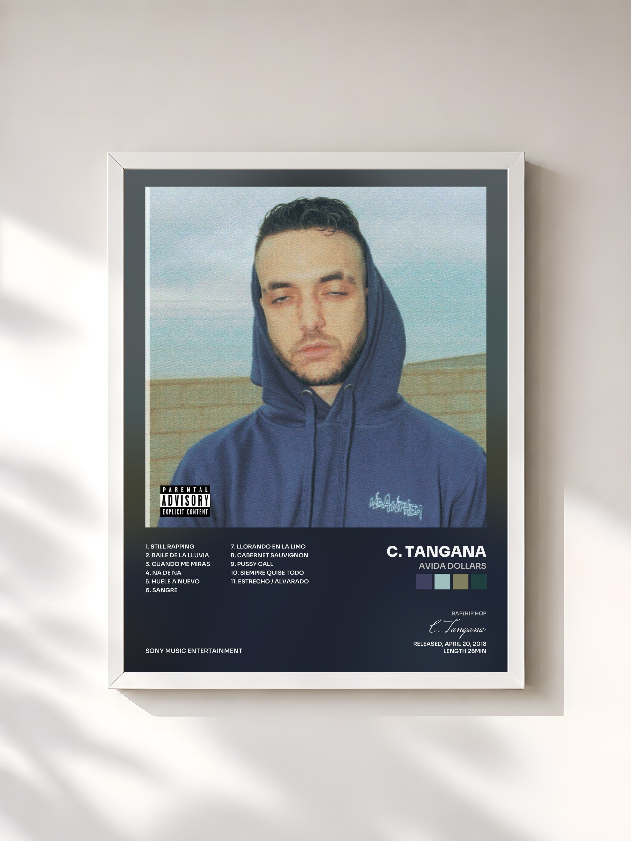 #blanc Tableau de l'album Avida Dollars de C. Tangana, cadre blanc, imprimé et encadré en France