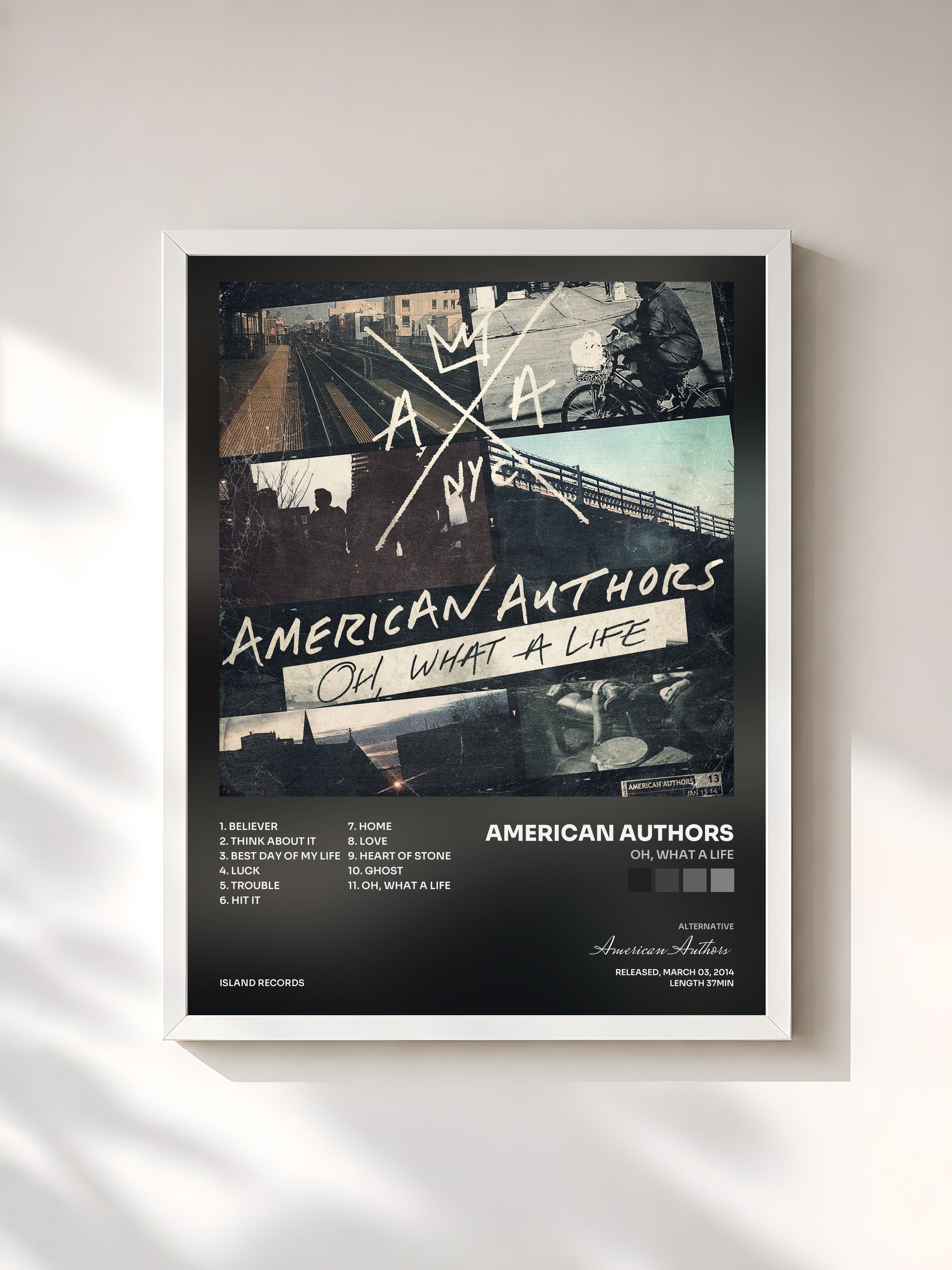 #blanc Tableau de l'album Oh, What A Life de American Authors, cadre blanc, imprimé et encadré en France